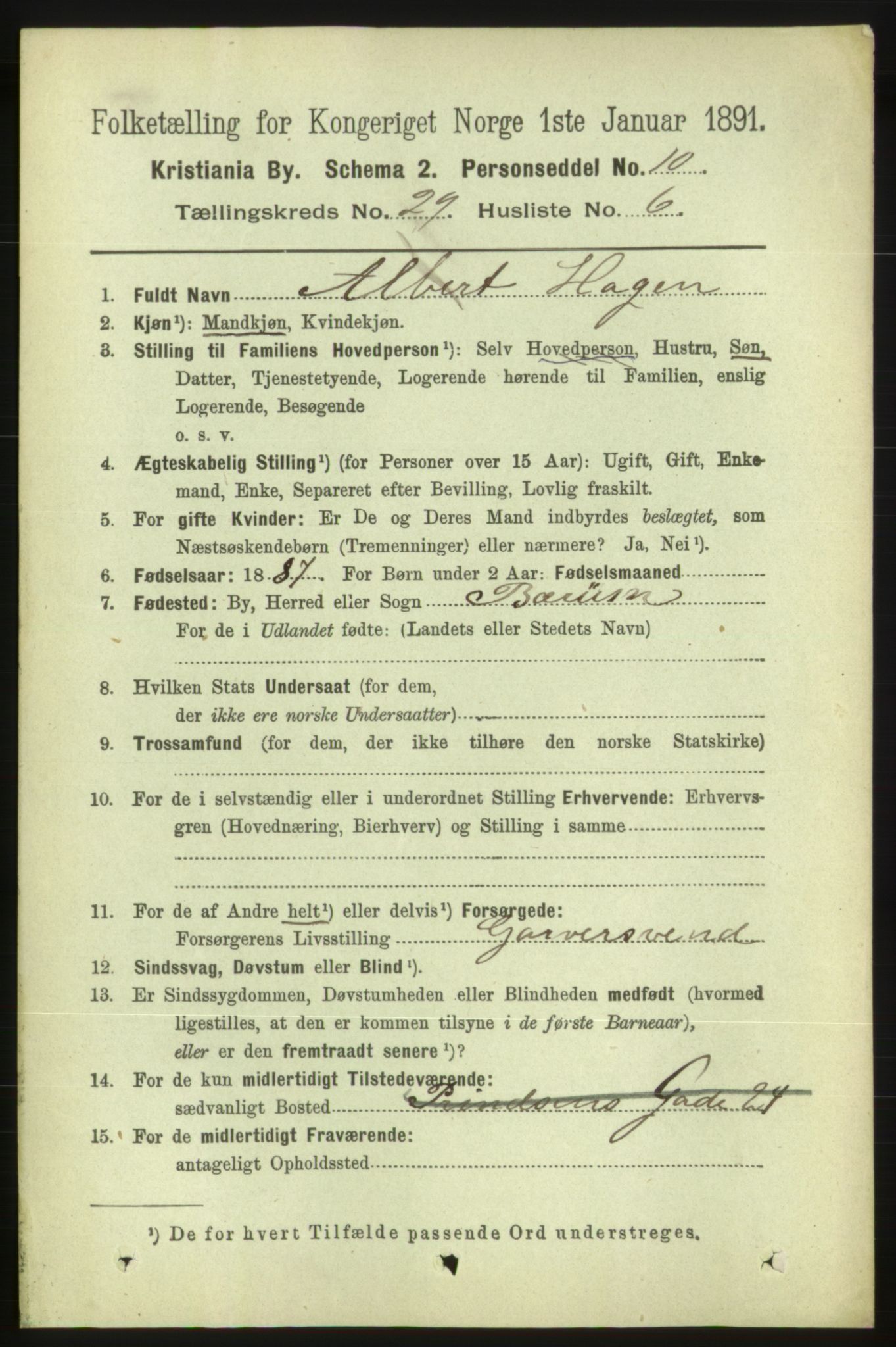 RA, 1891 census for 0301 Kristiania, 1891, p. 15034