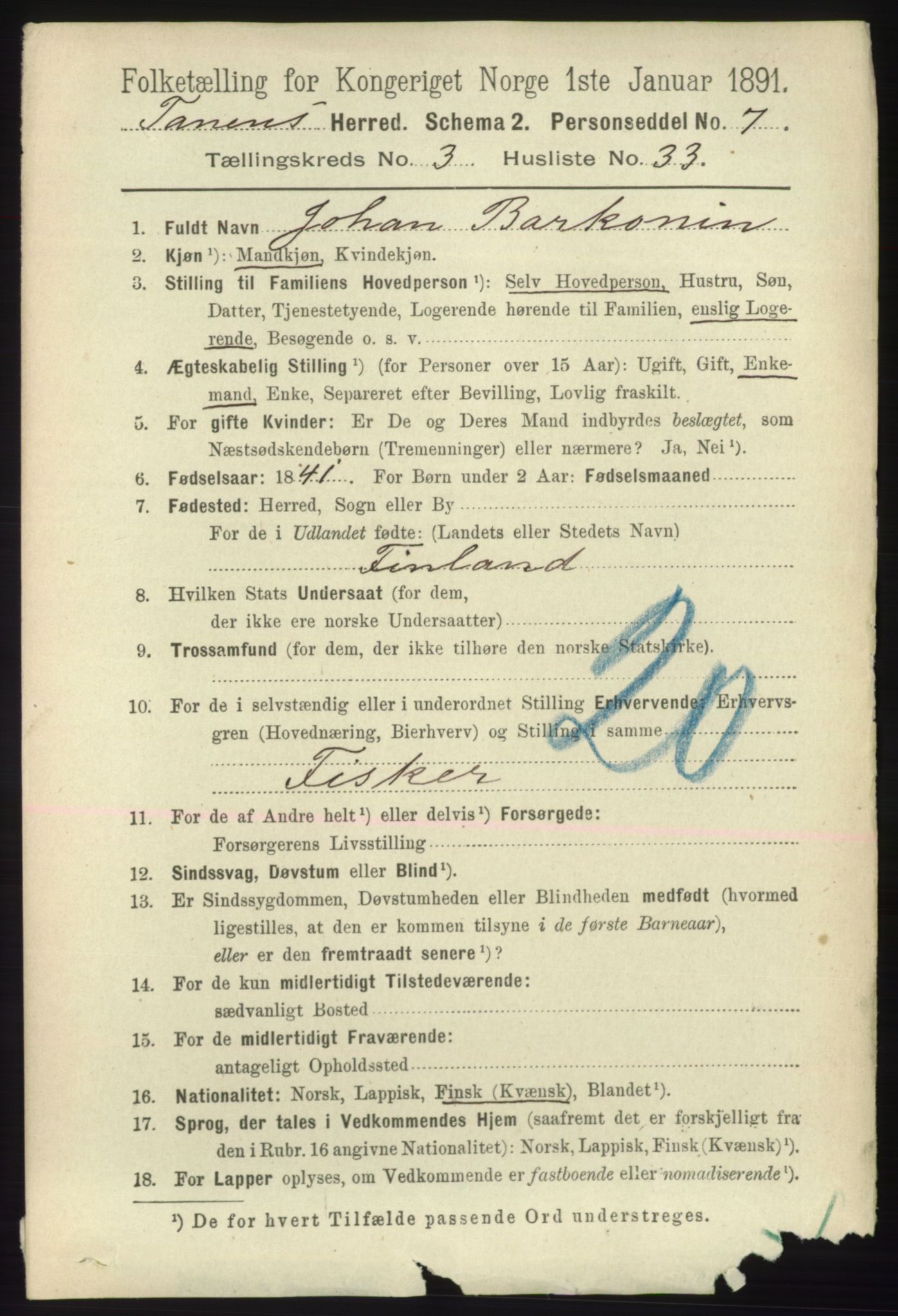 RA, 1891 census for 2025 Tana, 1891, p. 1714