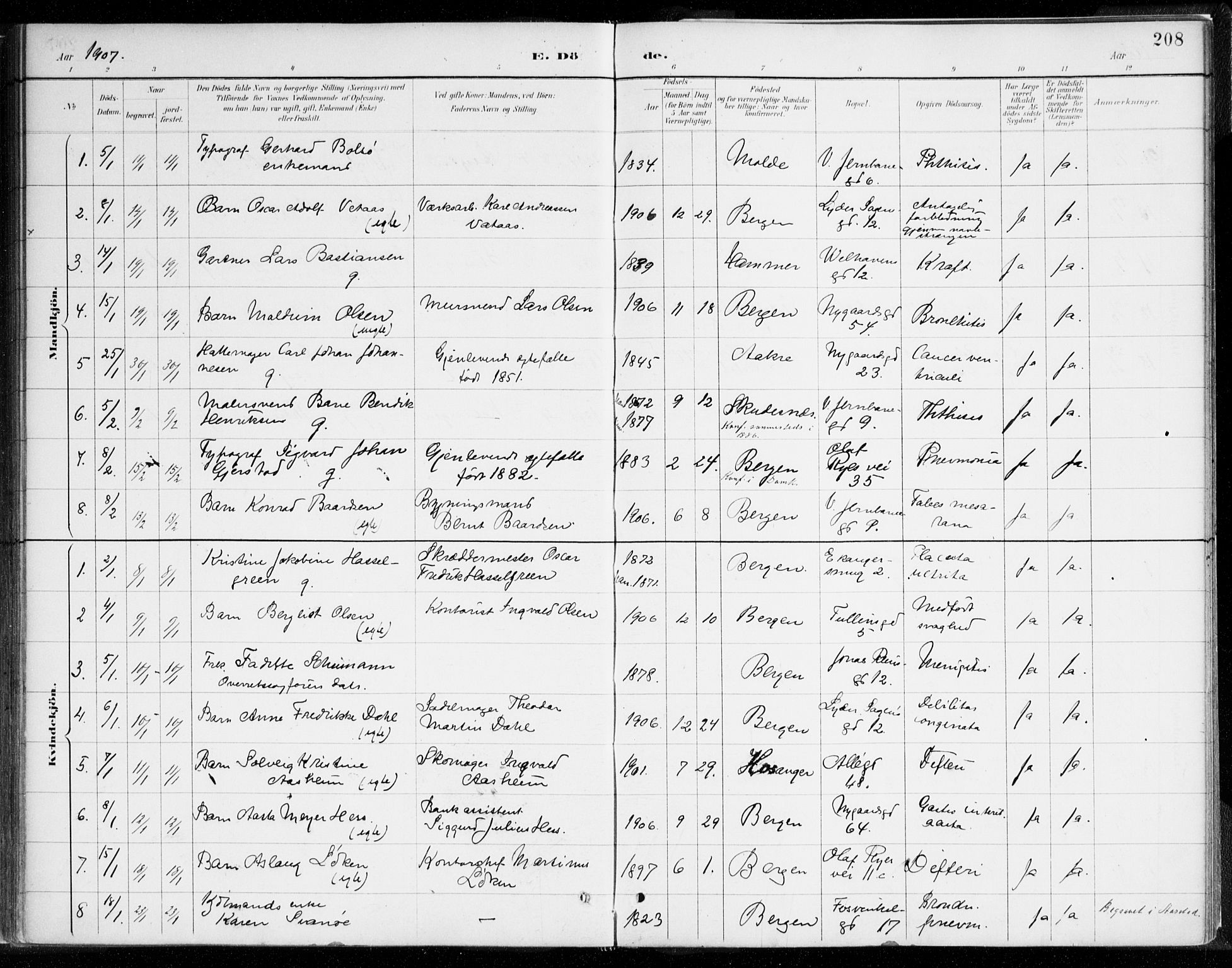 Johanneskirken sokneprestembete, SAB/A-76001/H/Haa/L0019: Parish register (official) no. E 1, 1885-1915, p. 208