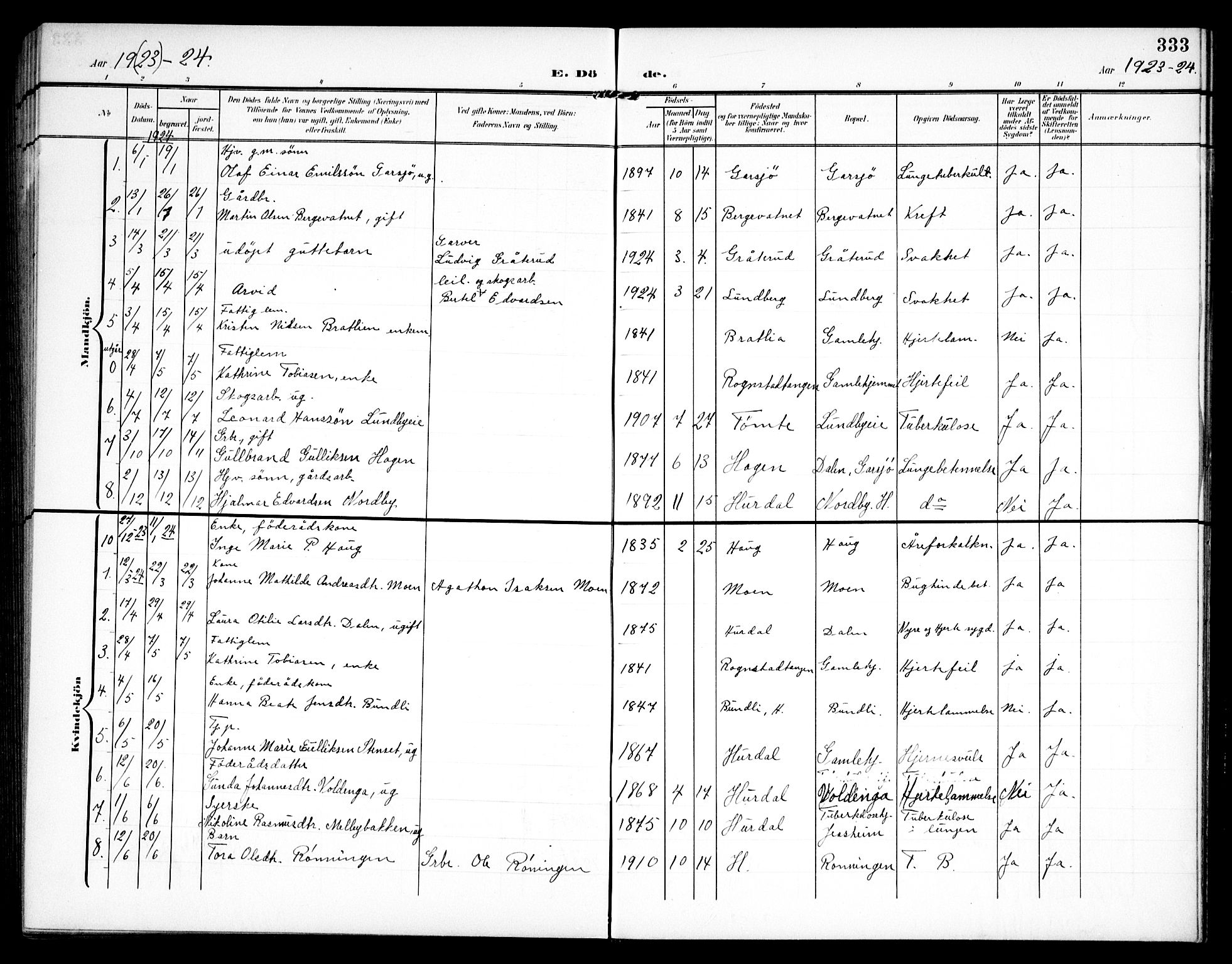 Hurdal prestekontor Kirkebøker, AV/SAO-A-10889/G/Ga/L0001: Parish register (copy) no. I 1, 1902-1934, p. 333