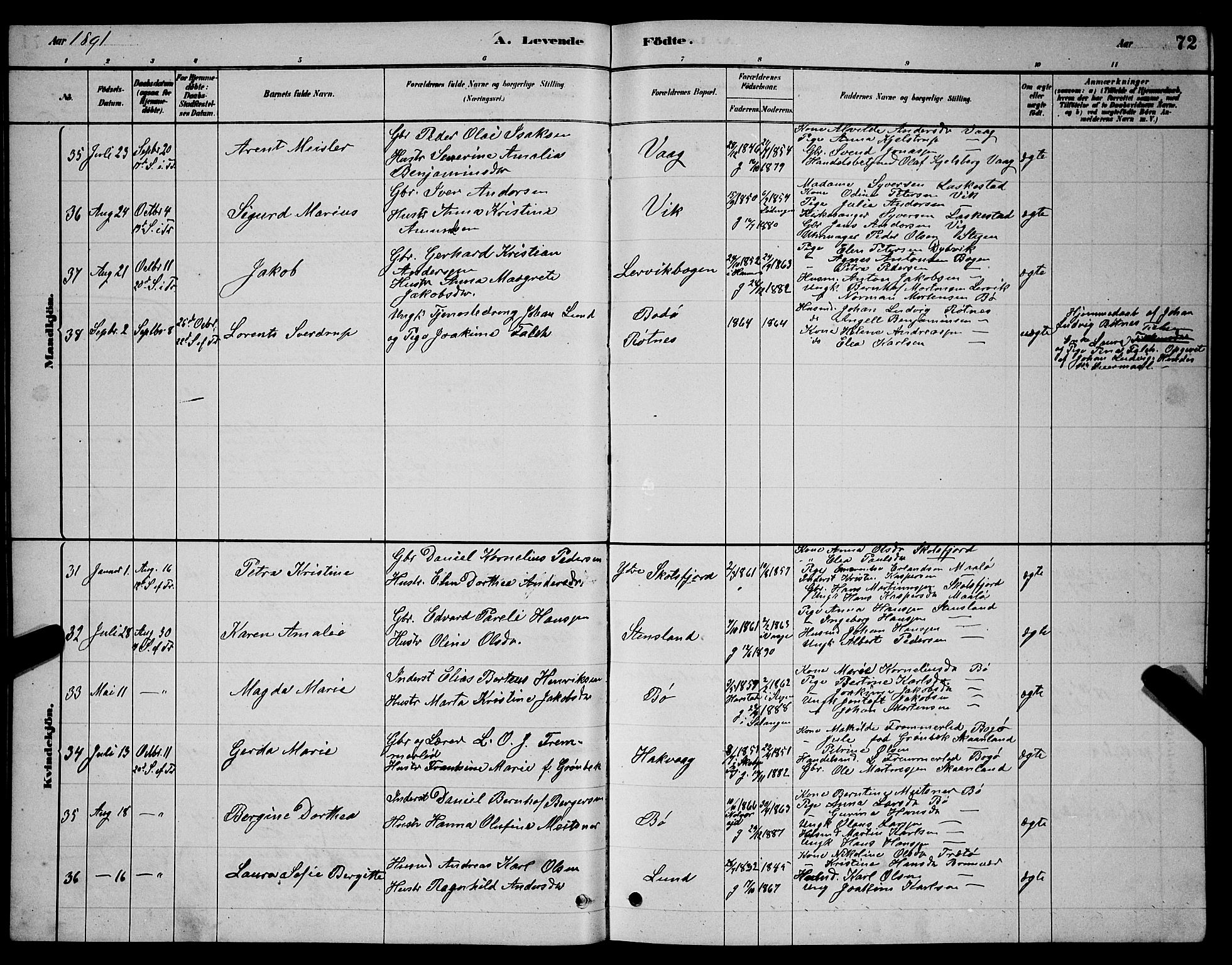 Ministerialprotokoller, klokkerbøker og fødselsregistre - Nordland, AV/SAT-A-1459/855/L0816: Parish register (copy) no. 855C05, 1879-1894, p. 72