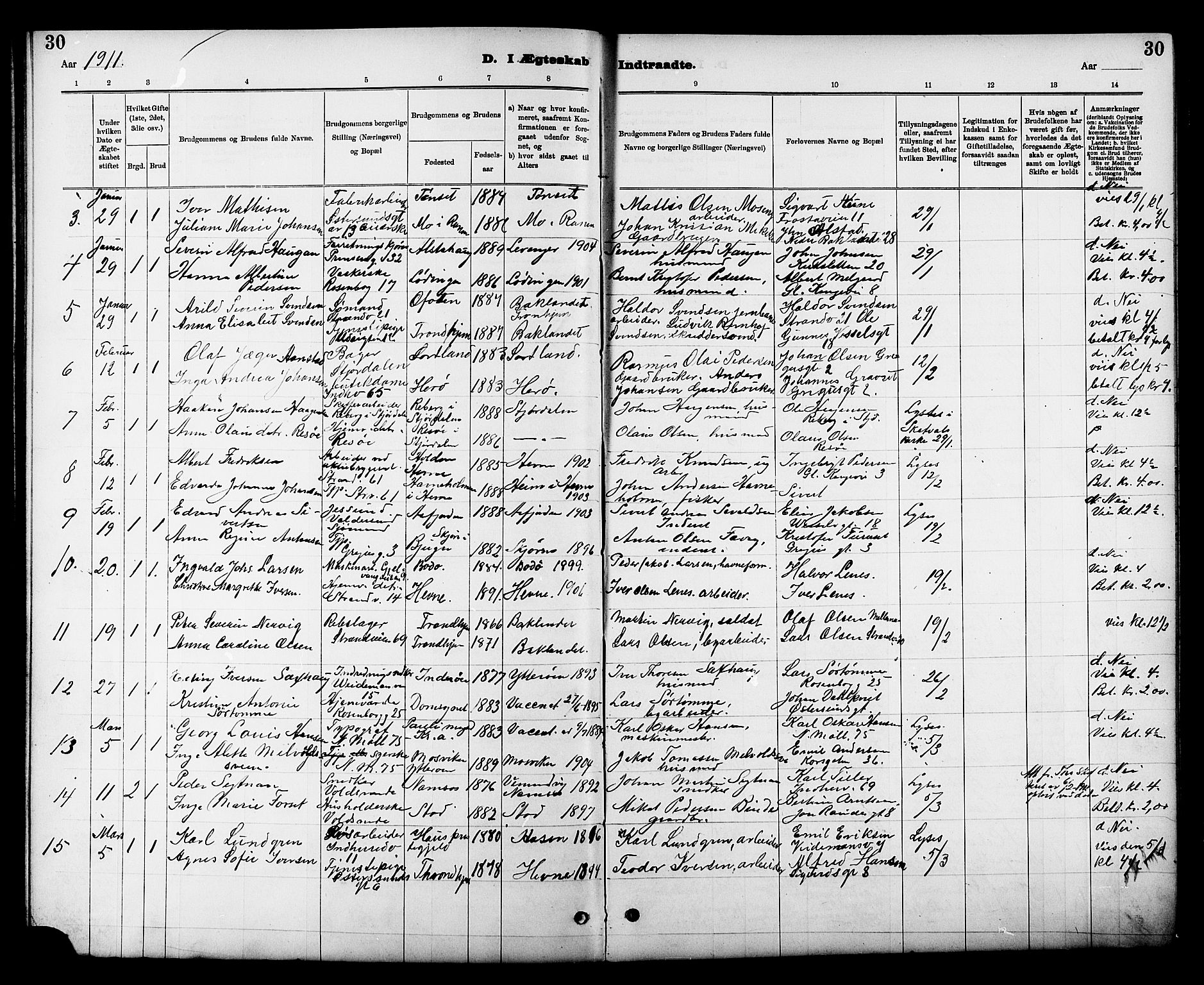 Ministerialprotokoller, klokkerbøker og fødselsregistre - Sør-Trøndelag, SAT/A-1456/605/L0255: Parish register (copy) no. 605C02, 1908-1918, p. 30