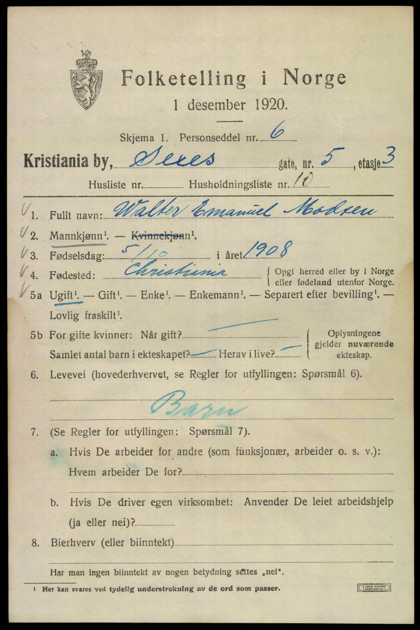 SAO, 1920 census for Kristiania, 1920, p. 509657