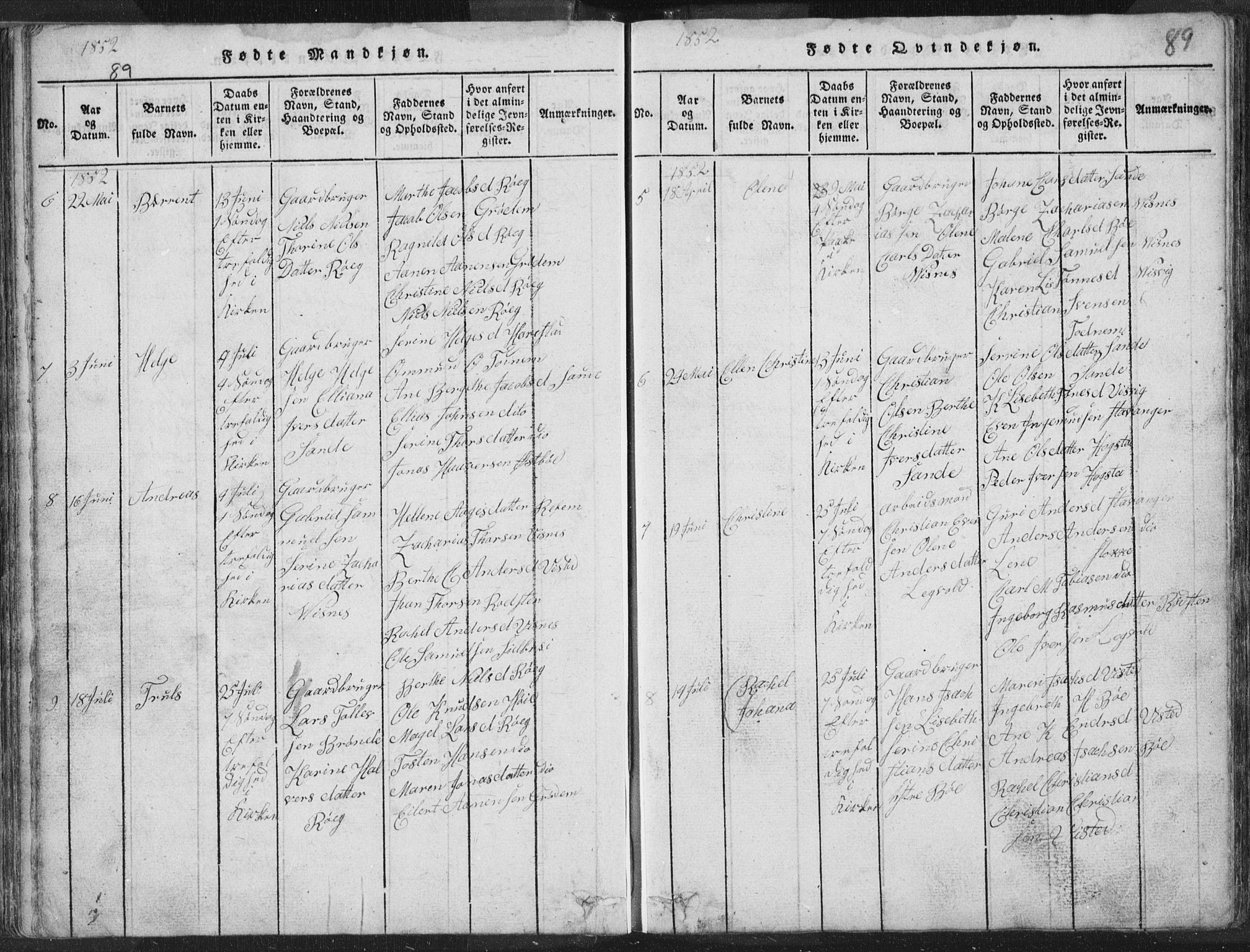 Hetland sokneprestkontor, SAST/A-101826/30/30BA/L0001: Parish register (official) no. A 1, 1816-1856, p. 89