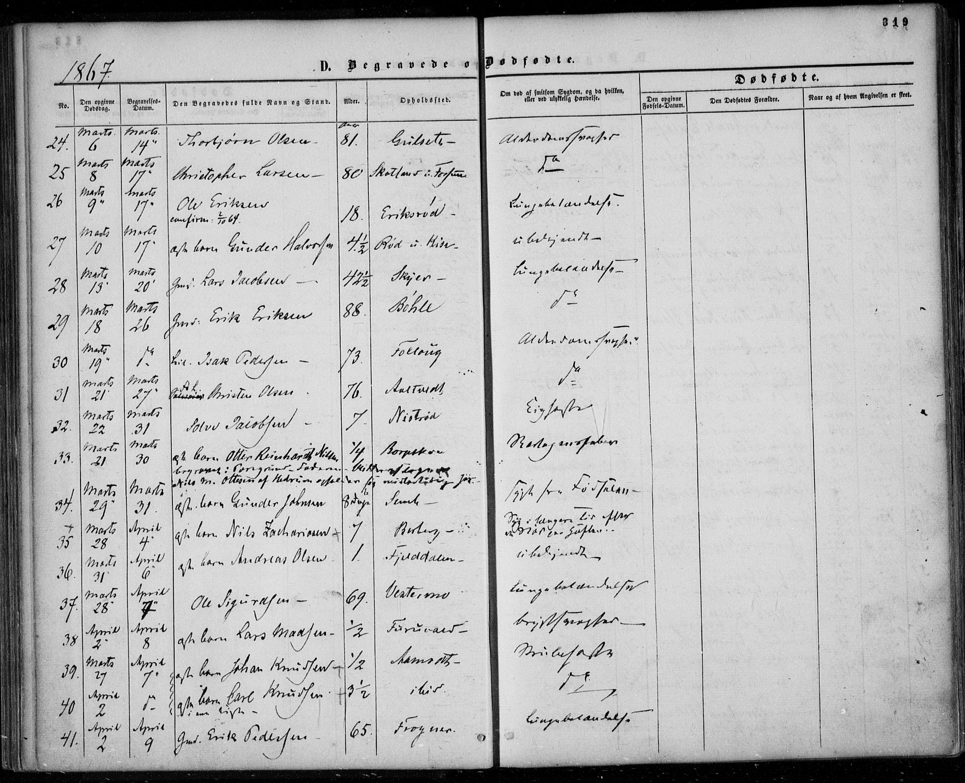 Gjerpen kirkebøker, SAKO/A-265/F/Fa/L0008b: Parish register (official) no. I 8B, 1857-1871, p. 319