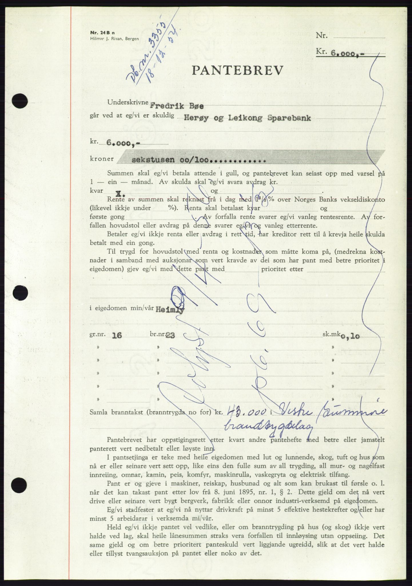 Søre Sunnmøre sorenskriveri, AV/SAT-A-4122/1/2/2C/L0126: Mortgage book no. 14B, 1954-1955, Diary no: : 3355/1954