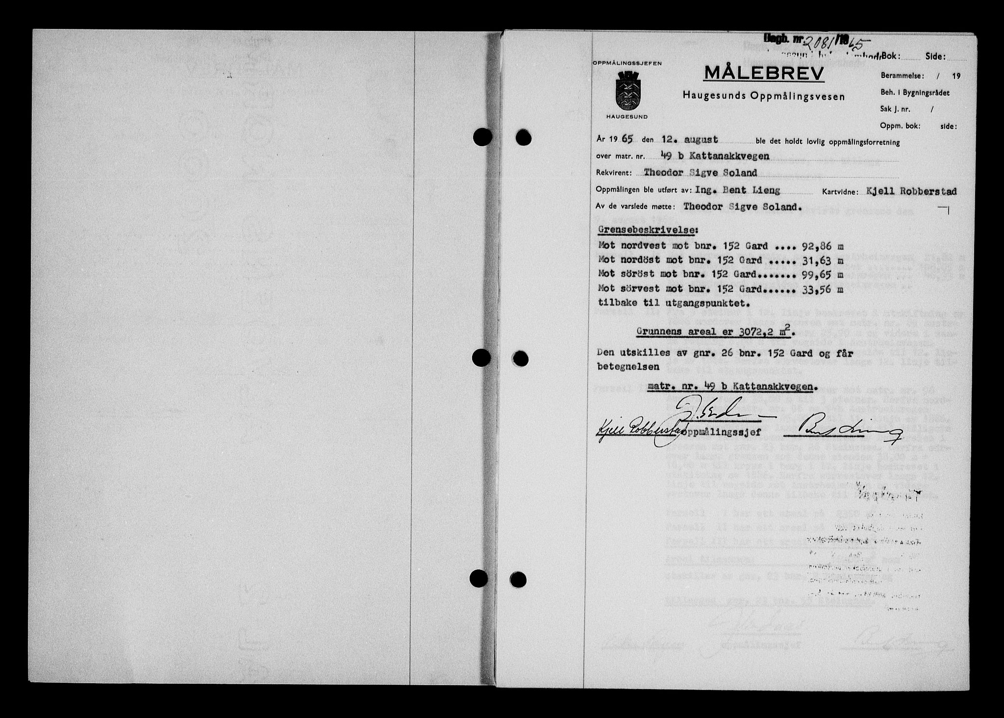 Haugesund tingrett, AV/SAST-A-101415/01/II/IIC/L0076: Mortgage book no. A 17, 1965-1966, Diary no: : 2081/1965