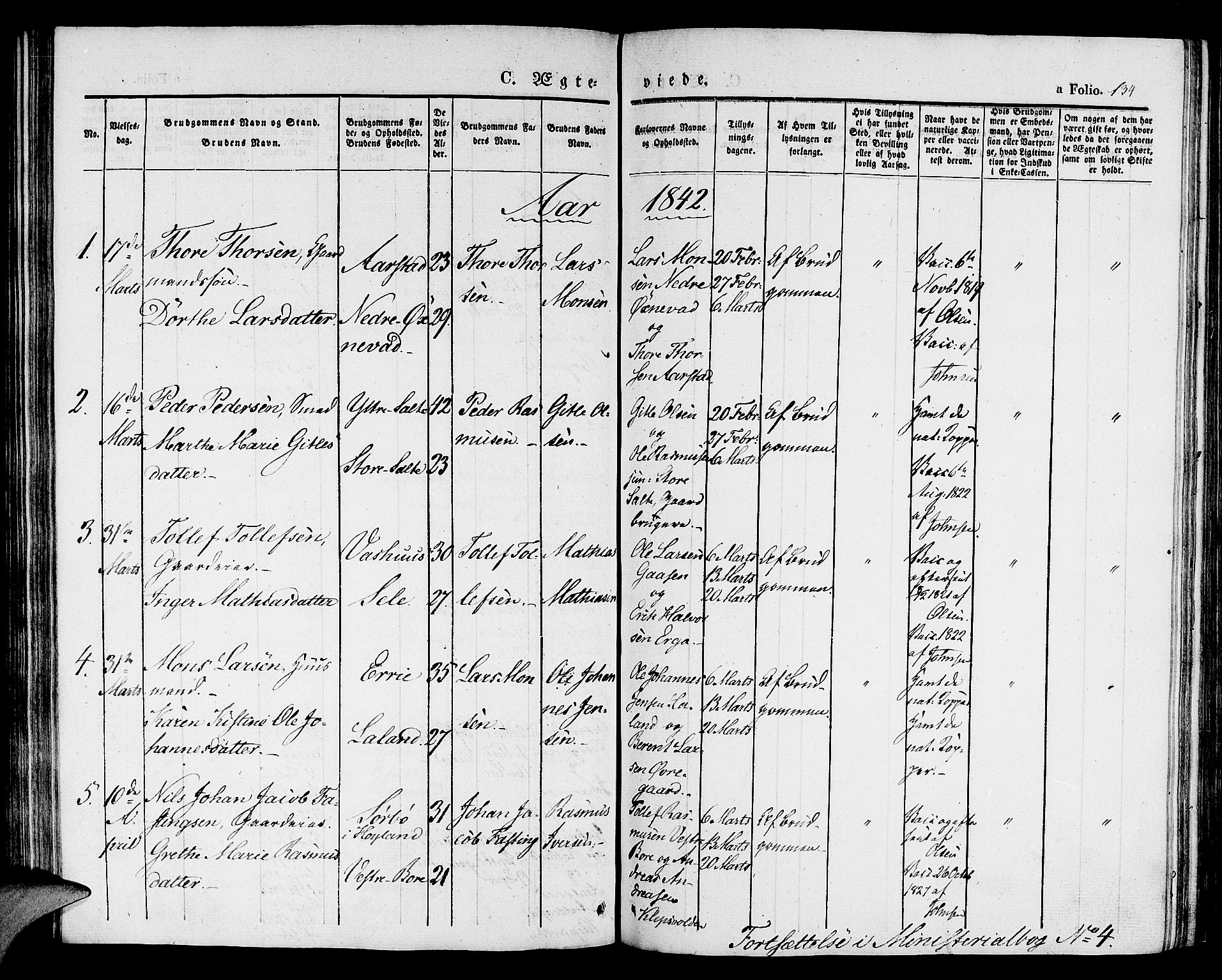 Klepp sokneprestkontor, SAST/A-101803/001/3/30BA/L0003: Parish register (official) no. A 3, 1833-1842, p. 134