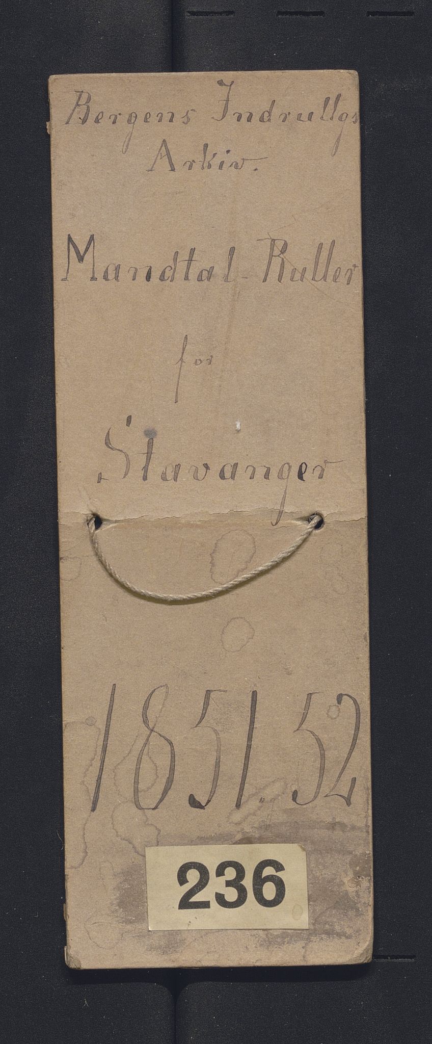 Innrulleringssjefen i Bergen, Avd. III. Bergen og Stavanger 1805-1850, SAB/A-100467/H/Ha/L0009: Mannskapsruller, 1851-1852, p. 1