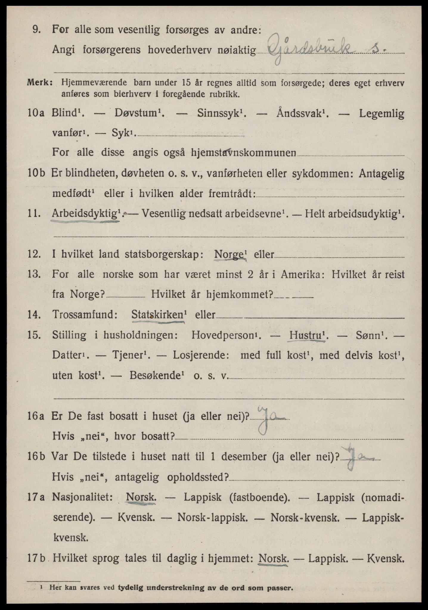 SAT, 1920 census for Rennebu, 1920, p. 3989