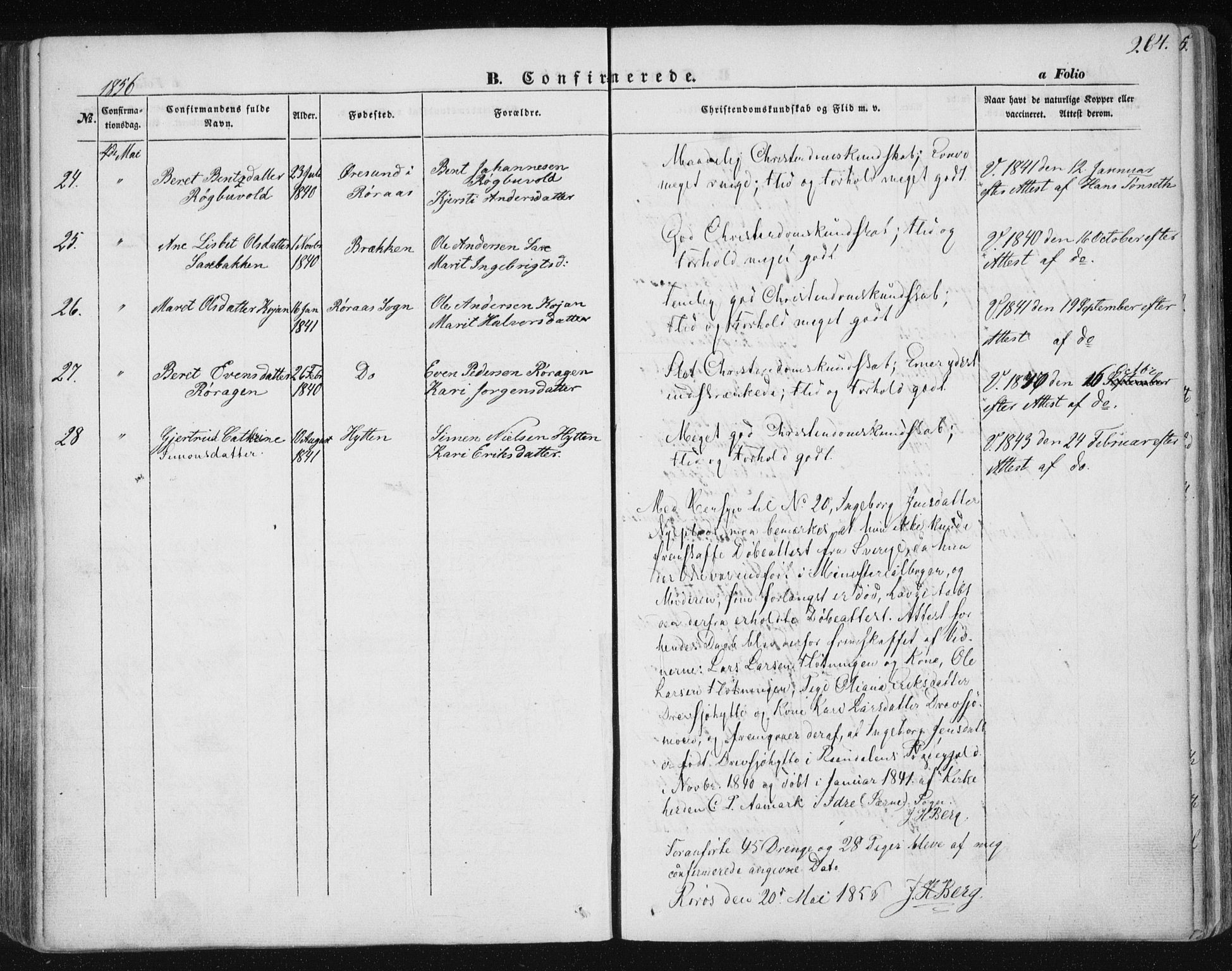 Ministerialprotokoller, klokkerbøker og fødselsregistre - Sør-Trøndelag, SAT/A-1456/681/L0931: Parish register (official) no. 681A09, 1845-1859, p. 264