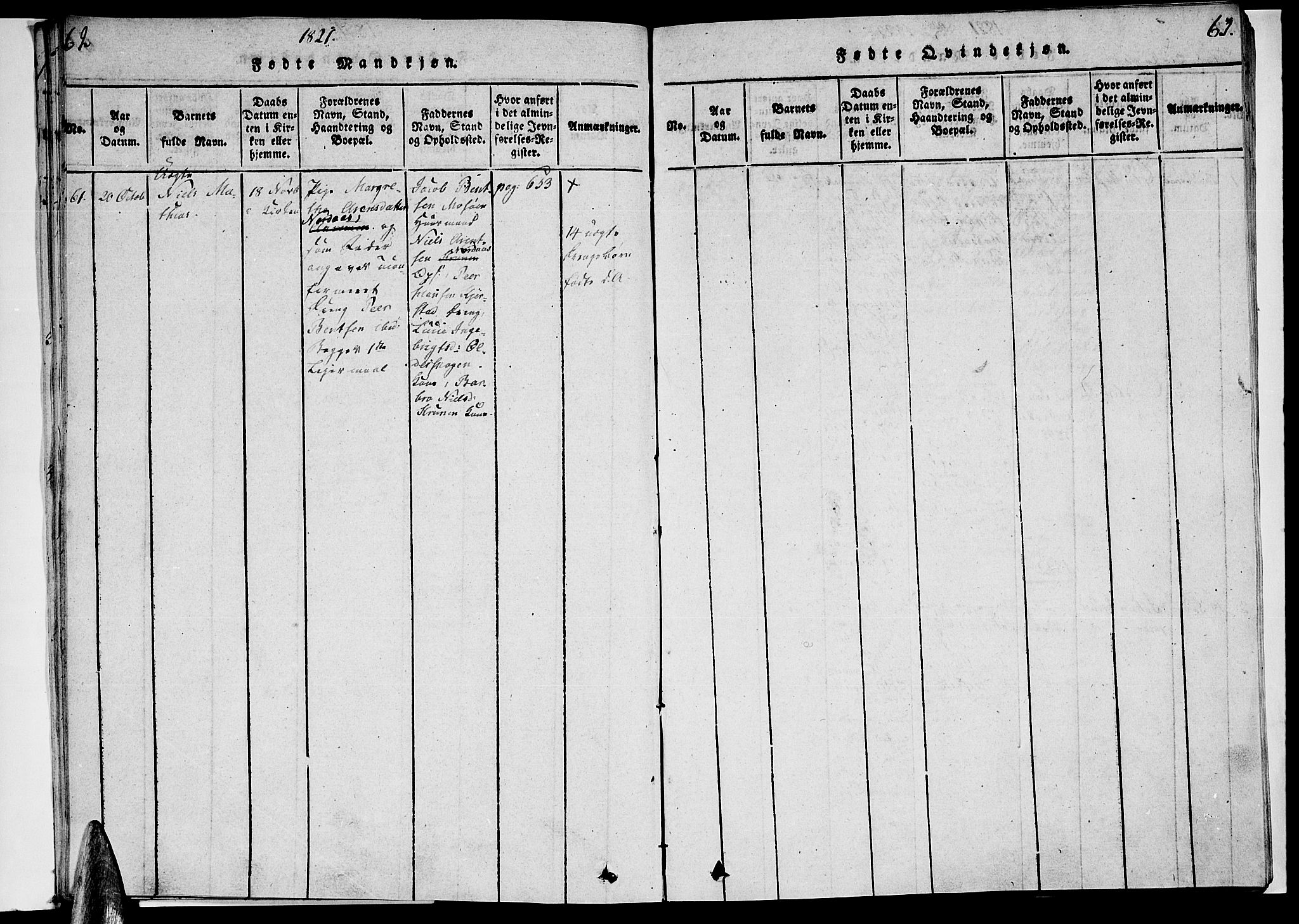 Ministerialprotokoller, klokkerbøker og fødselsregistre - Nordland, AV/SAT-A-1459/820/L0288: Parish register (official) no. 820A09, 1820-1825, p. 62-63