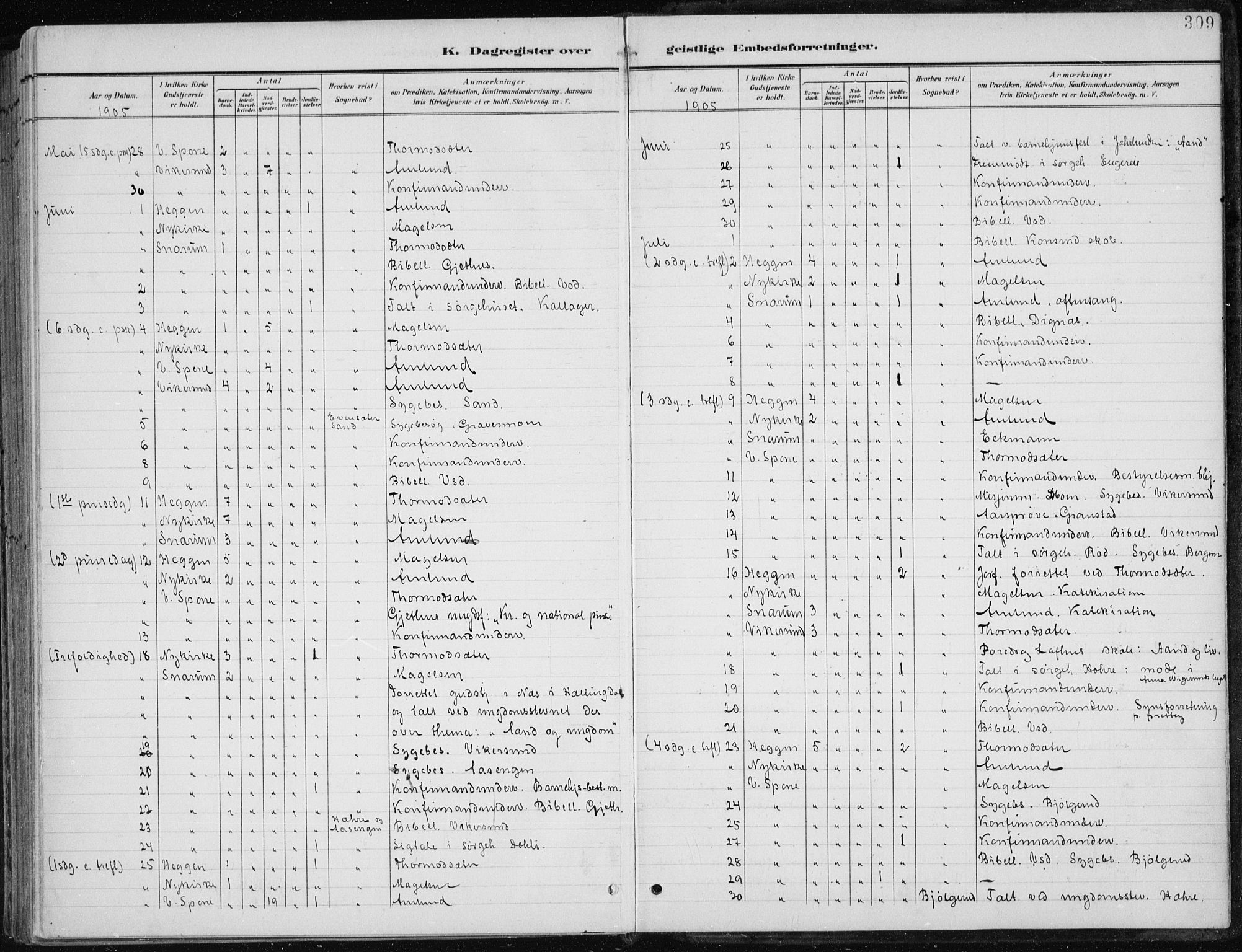 Modum kirkebøker, AV/SAKO-A-234/F/Fa/L0013: Parish register (official) no. 13, 1899-1907, p. 309