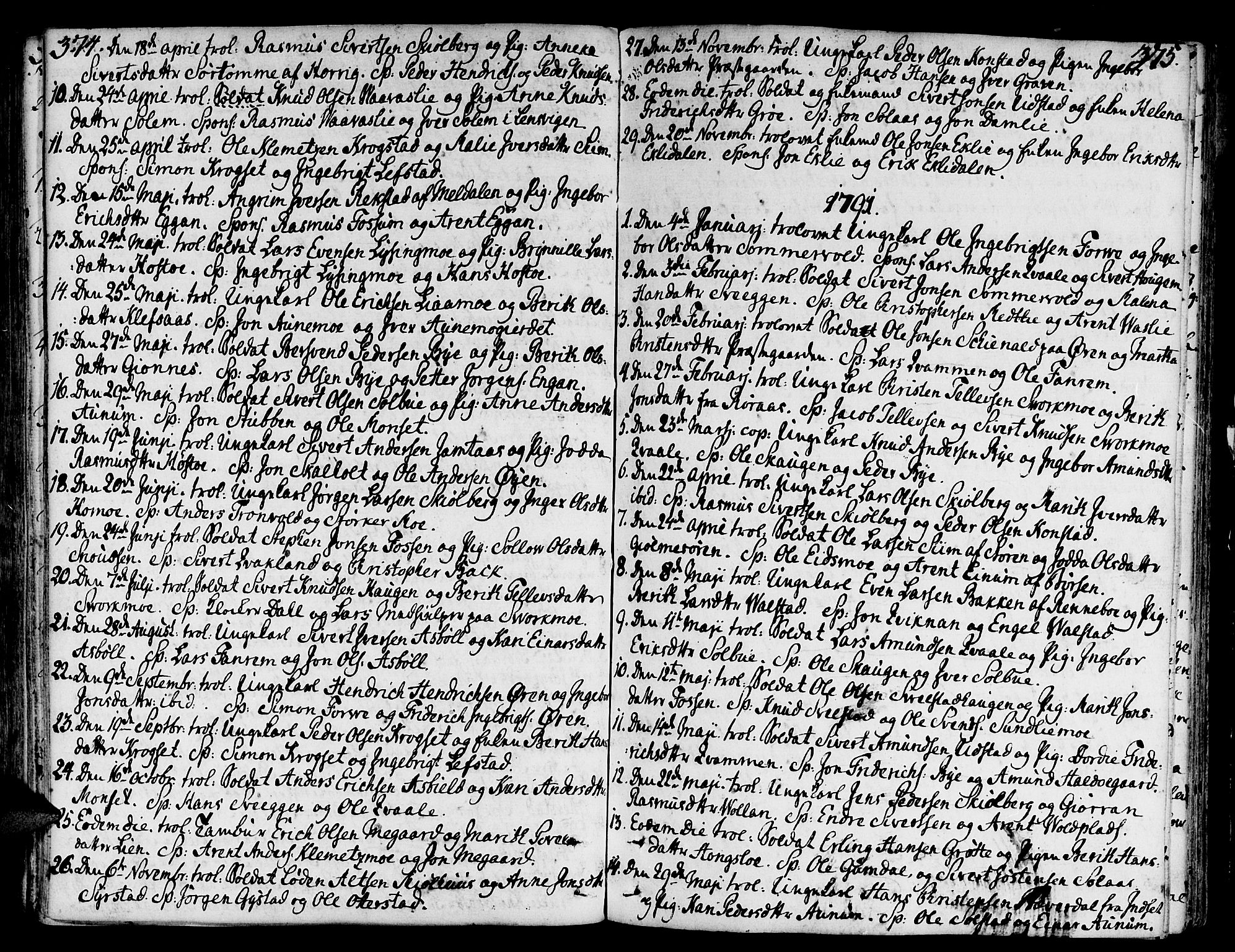 Ministerialprotokoller, klokkerbøker og fødselsregistre - Sør-Trøndelag, SAT/A-1456/668/L0802: Parish register (official) no. 668A02, 1776-1799, p. 374-375