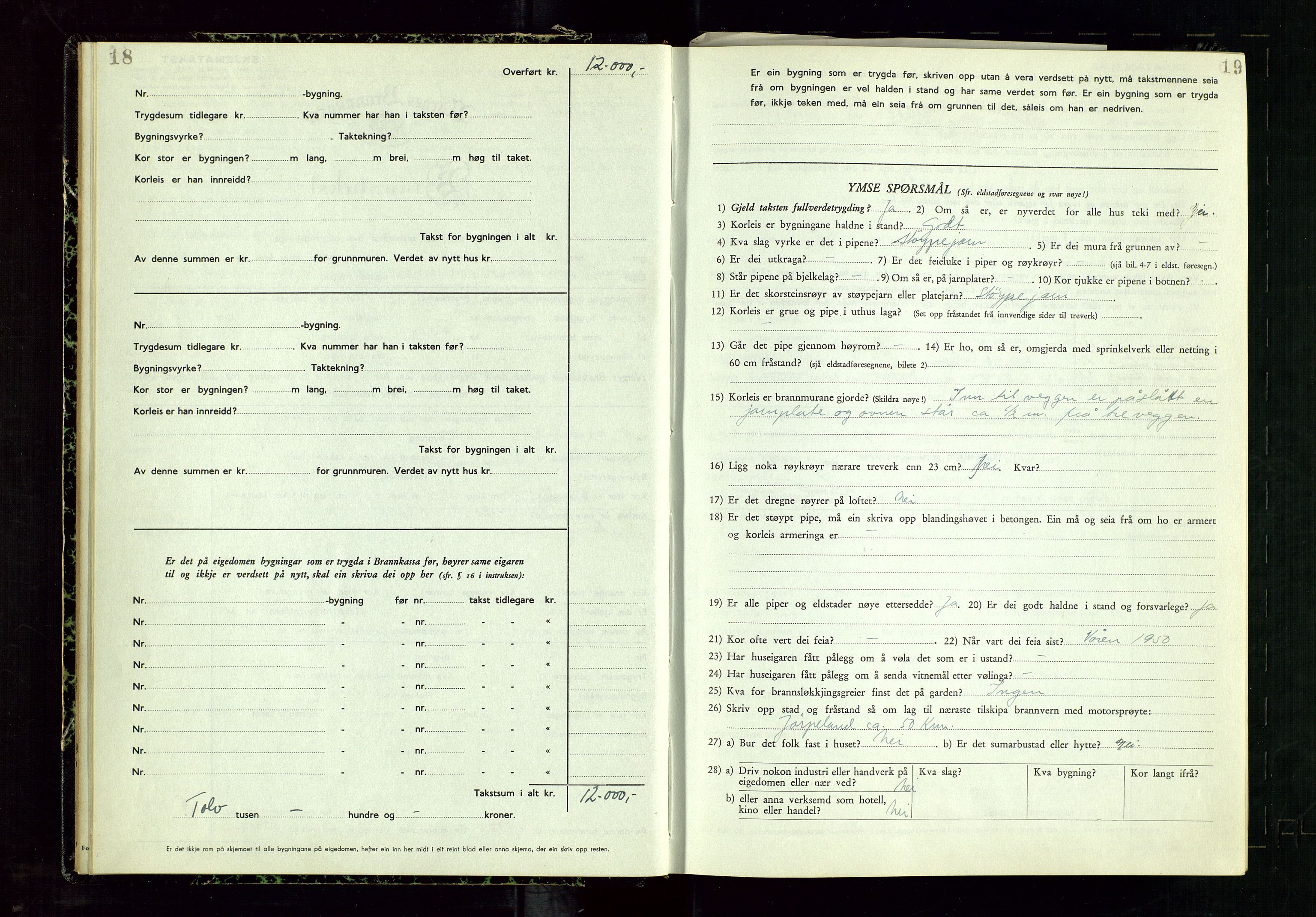 Årdal lensmannskontor, AV/SAST-A-100453/Gob/L0002: "Brandtaxationsprotokol", 1950-1955, p. 18-19