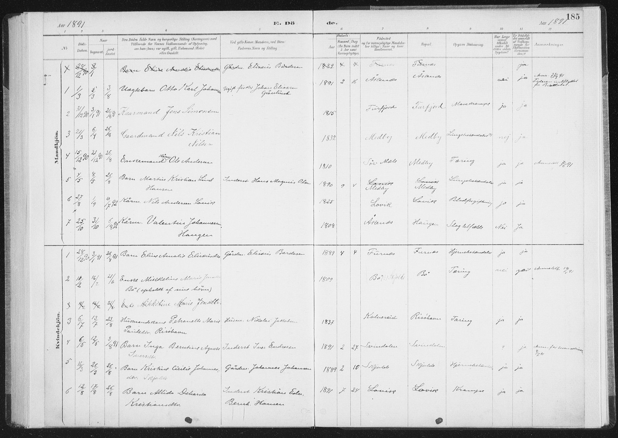 Ministerialprotokoller, klokkerbøker og fødselsregistre - Nordland, AV/SAT-A-1459/898/L1422: Parish register (official) no. 898A02, 1887-1908, p. 185