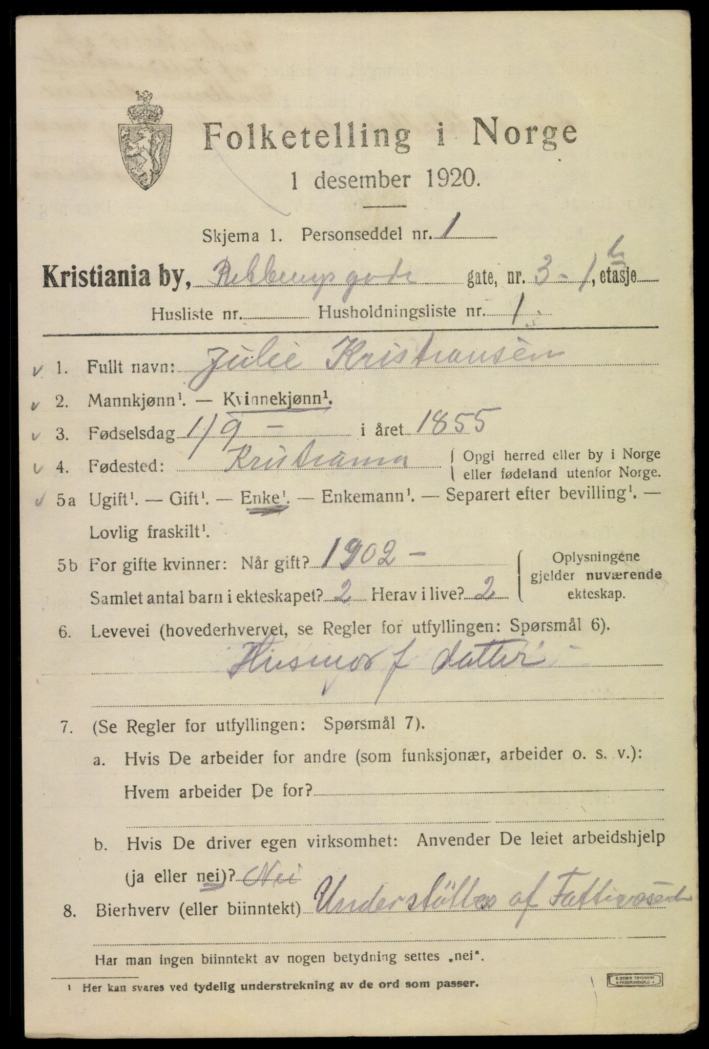 SAO, 1920 census for Kristiania, 1920, p. 462013