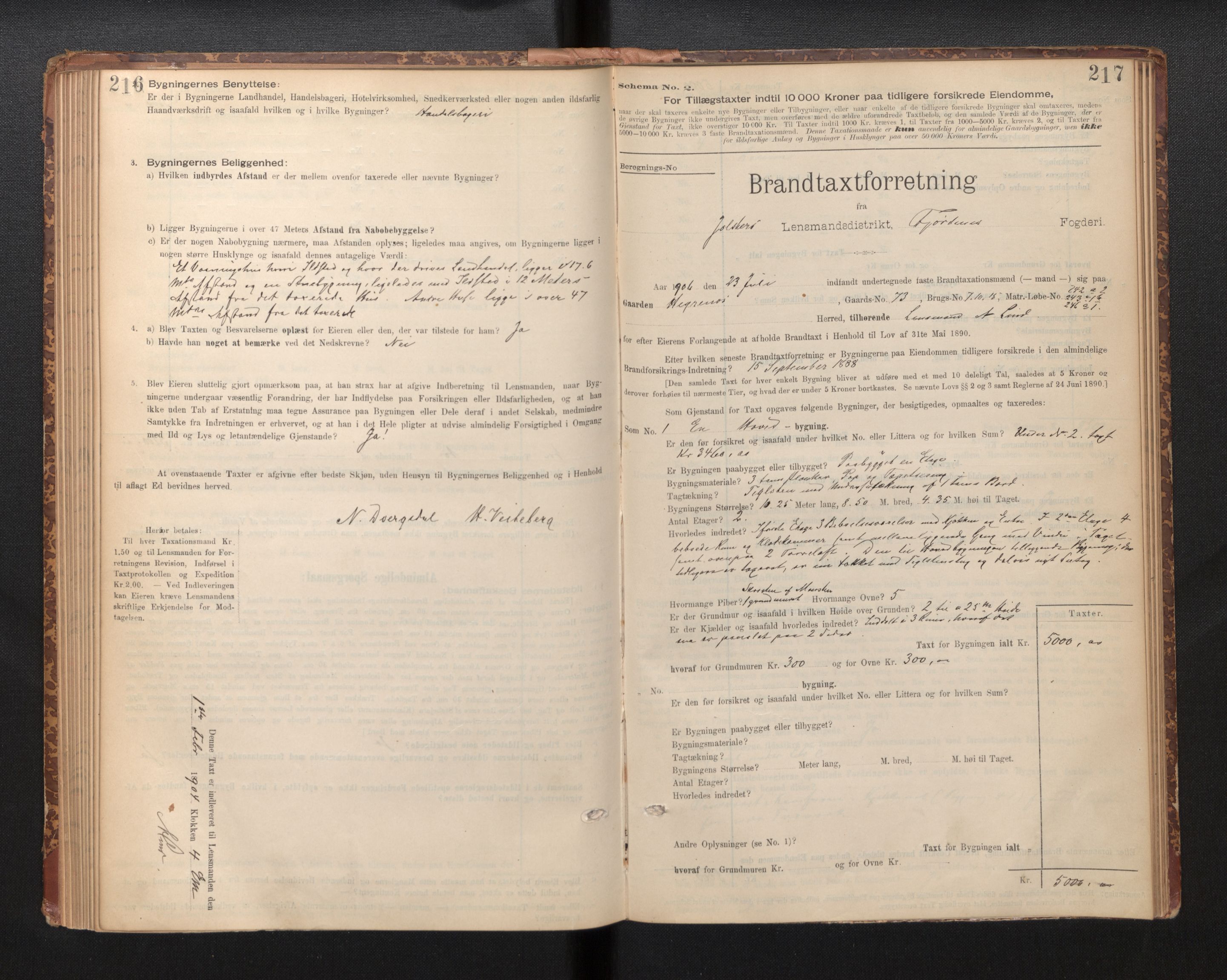 Lensmannen i Jølster, SAB/A-28701/0012/L0004: Branntakstprotokoll, skjematakst, 1895-1923, p. 216-217