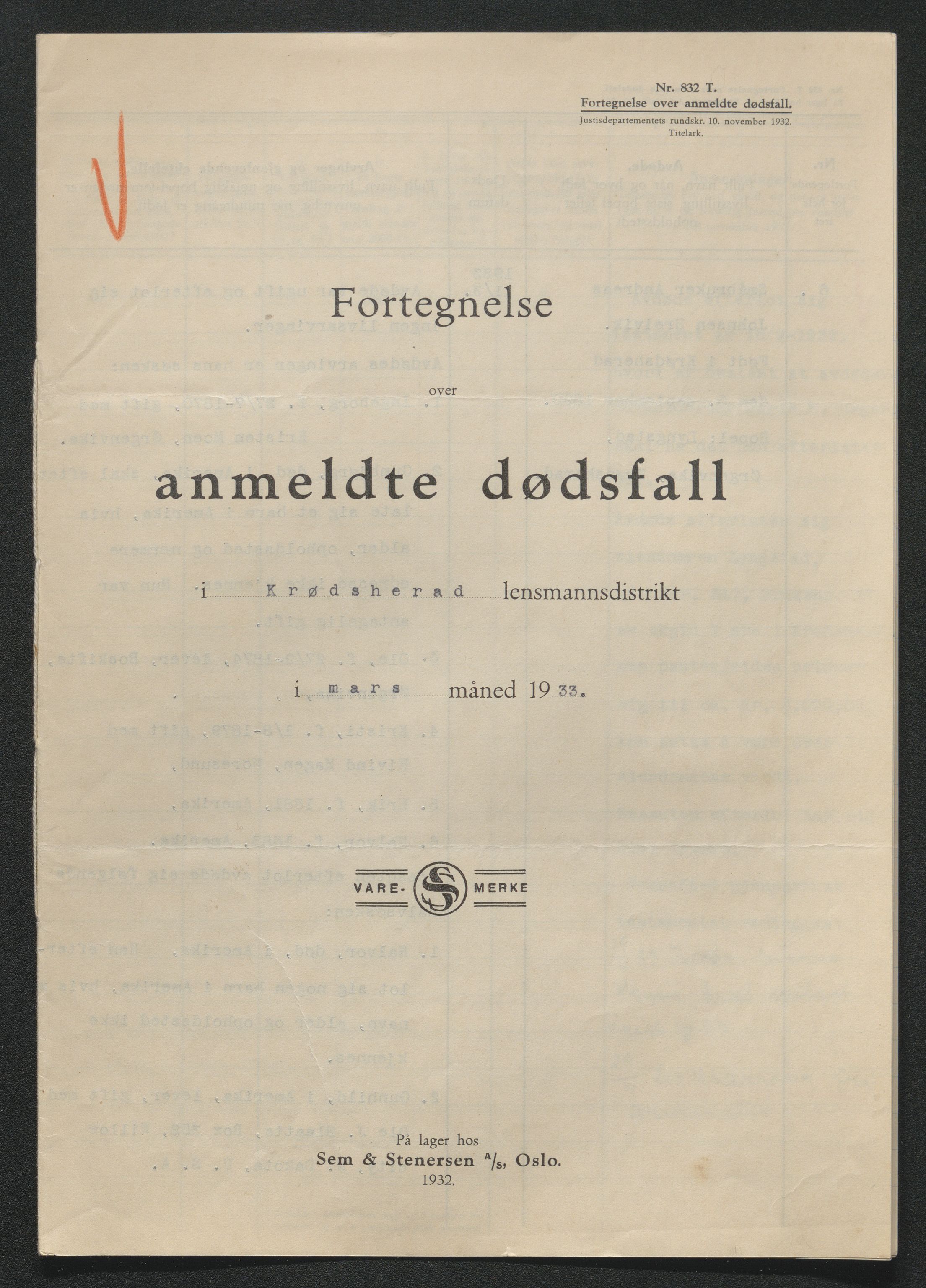 Eiker, Modum og Sigdal sorenskriveri, SAKO/A-123/H/Ha/Hab/L0048: Dødsfallsmeldinger, 1933, p. 161