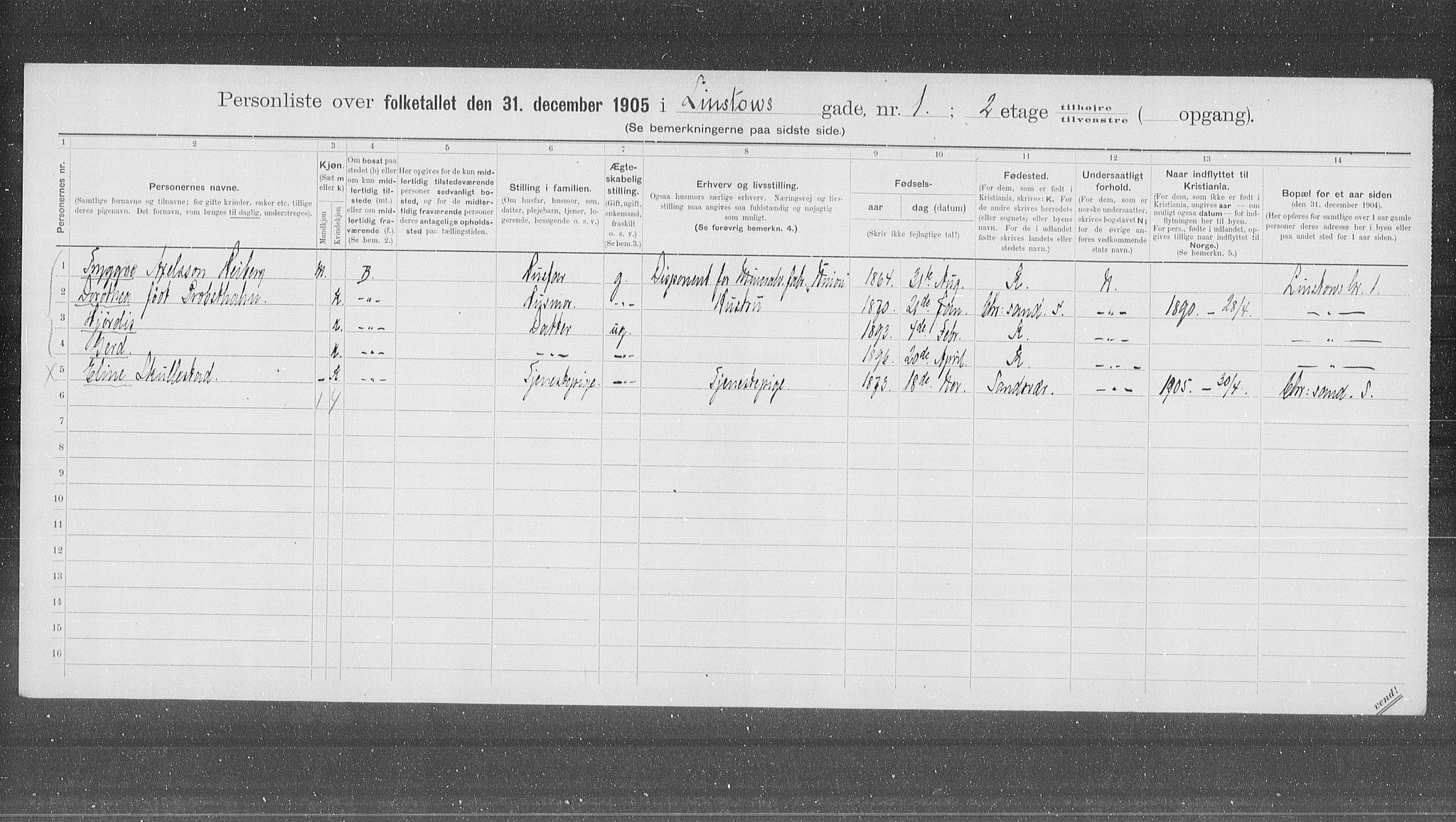 OBA, Municipal Census 1905 for Kristiania, 1905, p. 30320