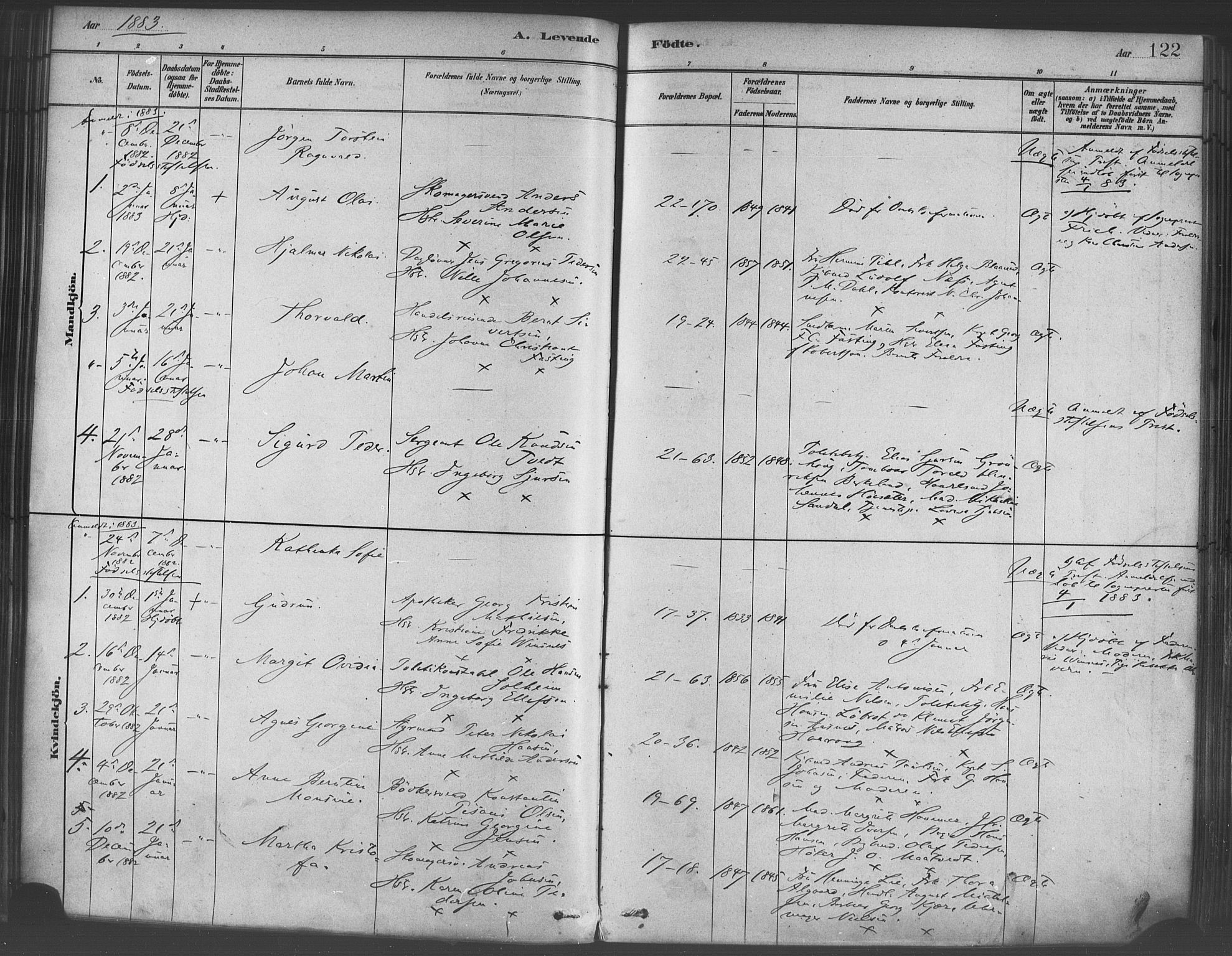 Korskirken sokneprestembete, AV/SAB-A-76101/H/Haa/L0021: Parish register (official) no. B 7, 1878-1889, p. 122