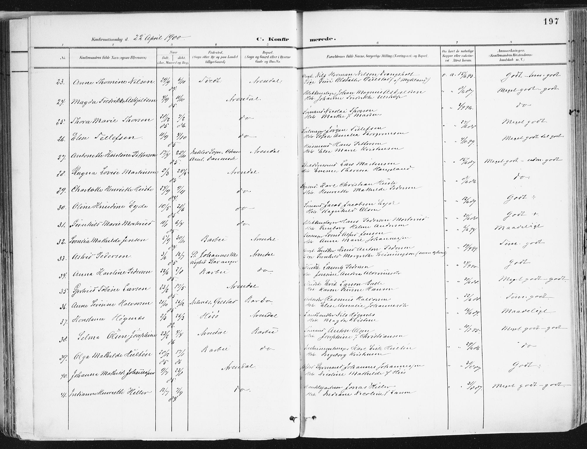 Arendal sokneprestkontor, Trefoldighet, AV/SAK-1111-0040/F/Fa/L0010: Parish register (official) no. A 10, 1900-1919, p. 197