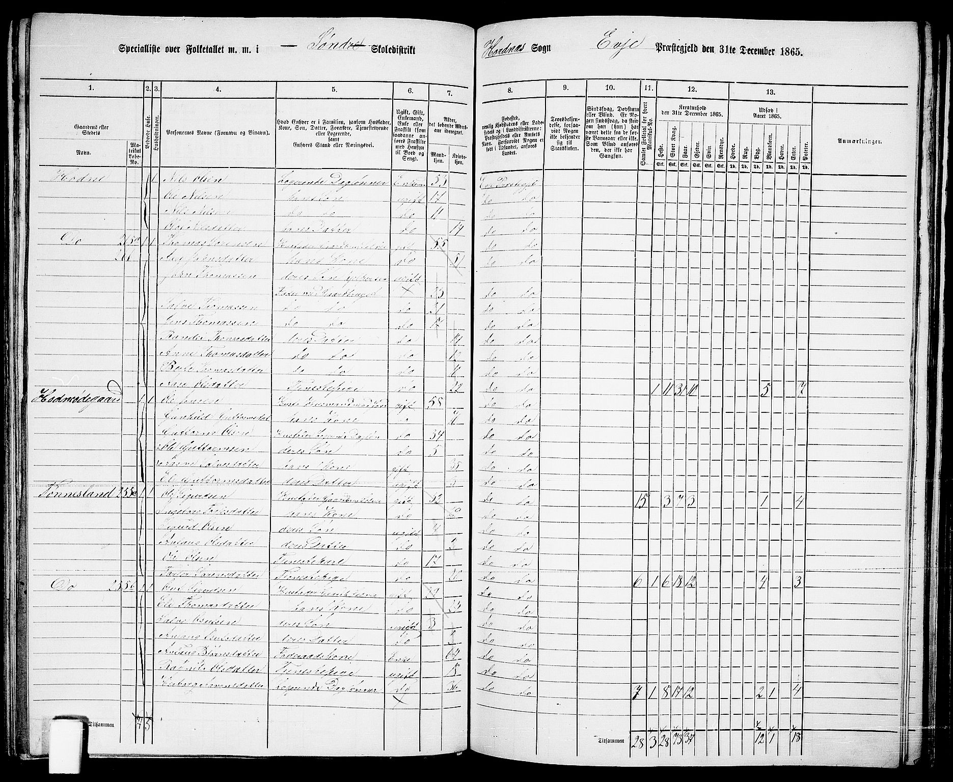 RA, 1865 census for Evje, 1865, p. 122