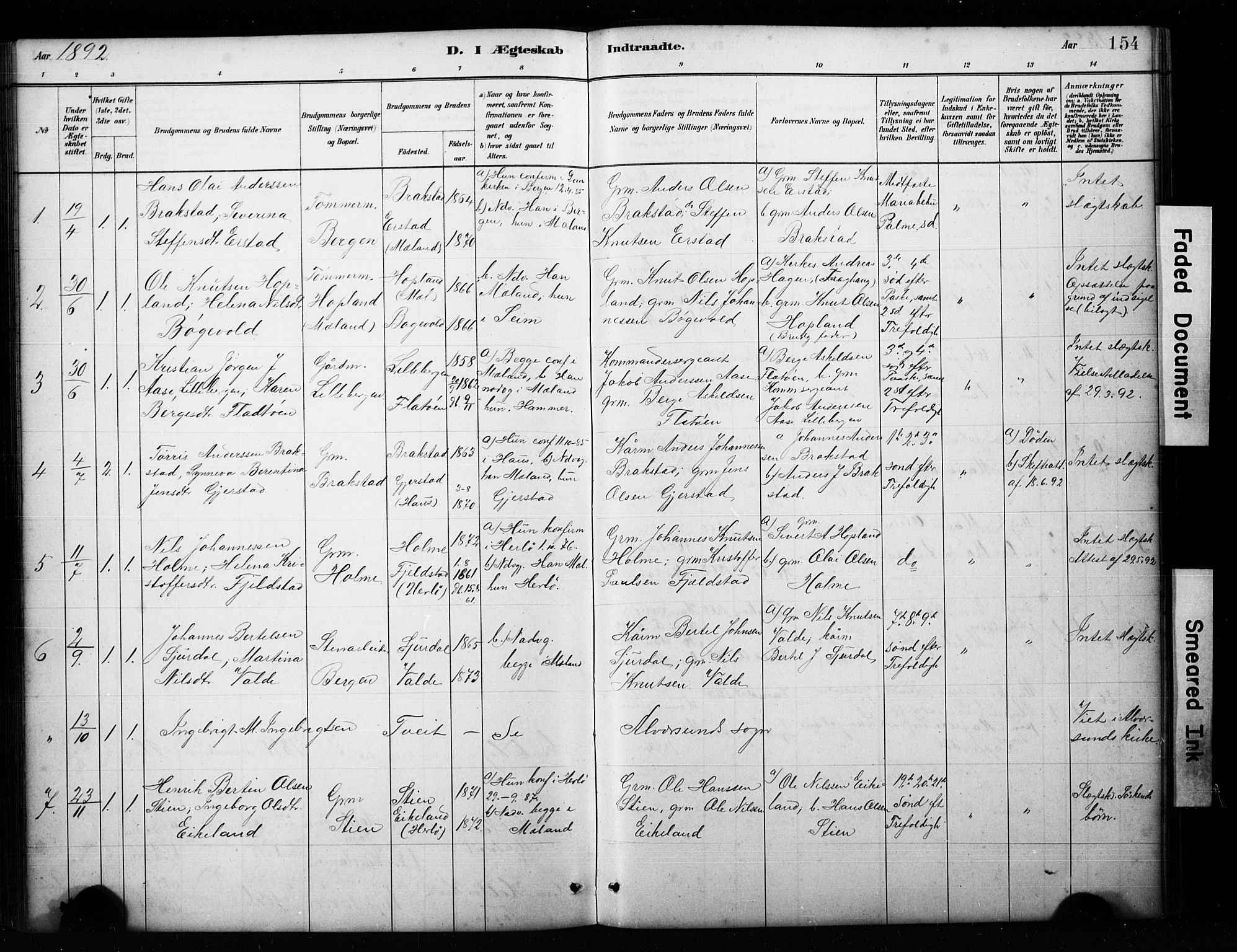 Alversund Sokneprestembete, SAB/A-73901/H/Ha/Hab: Parish register (copy) no. C 3, 1881-1894, p. 154