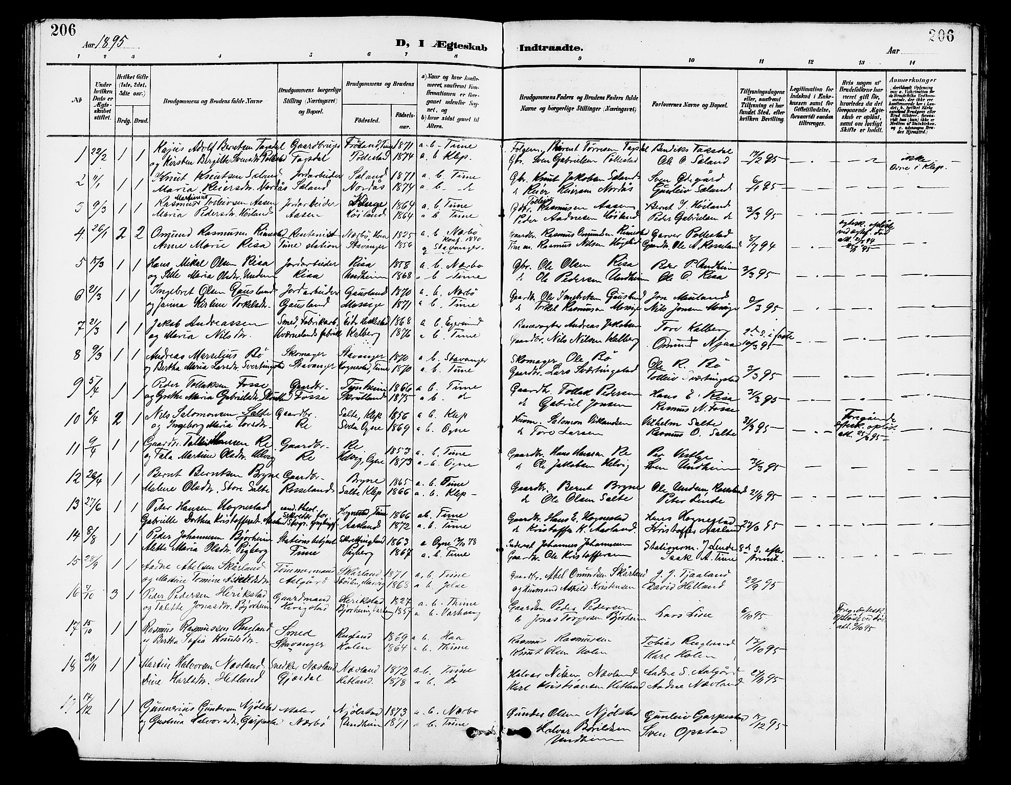 Lye sokneprestkontor, SAST/A-101794/001/30BB/L0007: Parish register (copy) no. B 8, 1889-1909, p. 206
