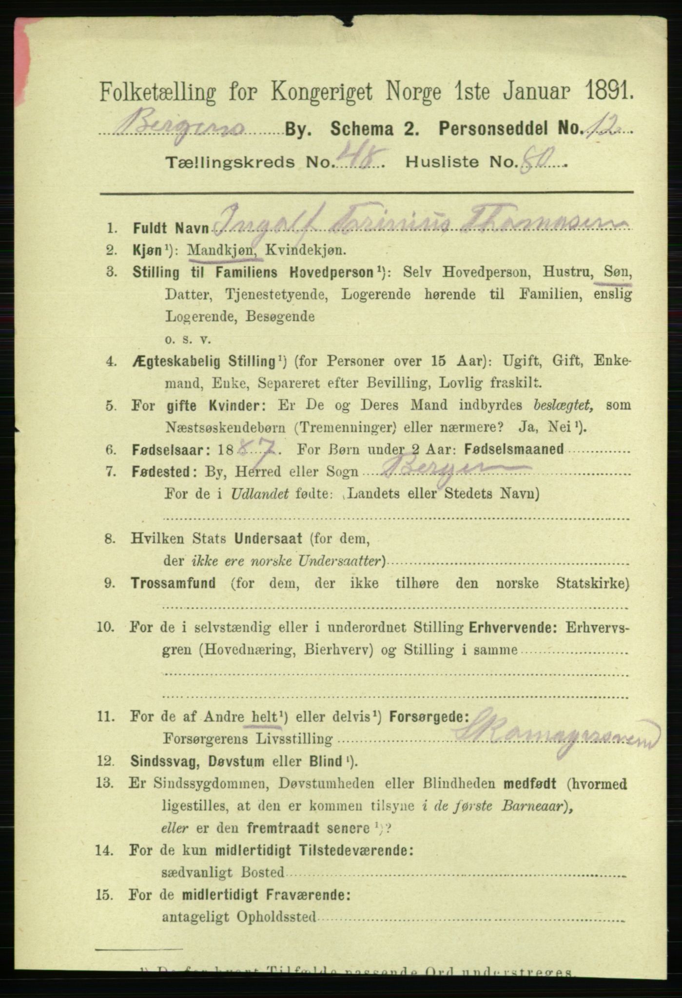 RA, 1891 Census for 1301 Bergen, 1891, p. 58426