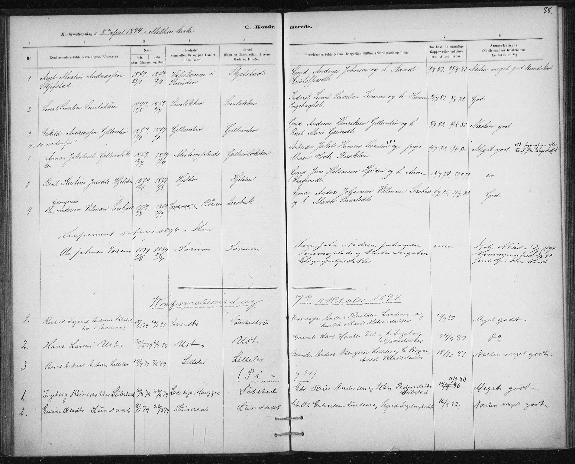 Ministerialprotokoller, klokkerbøker og fødselsregistre - Sør-Trøndelag, SAT/A-1456/613/L0392: Parish register (official) no. 613A01, 1887-1906, p. 88