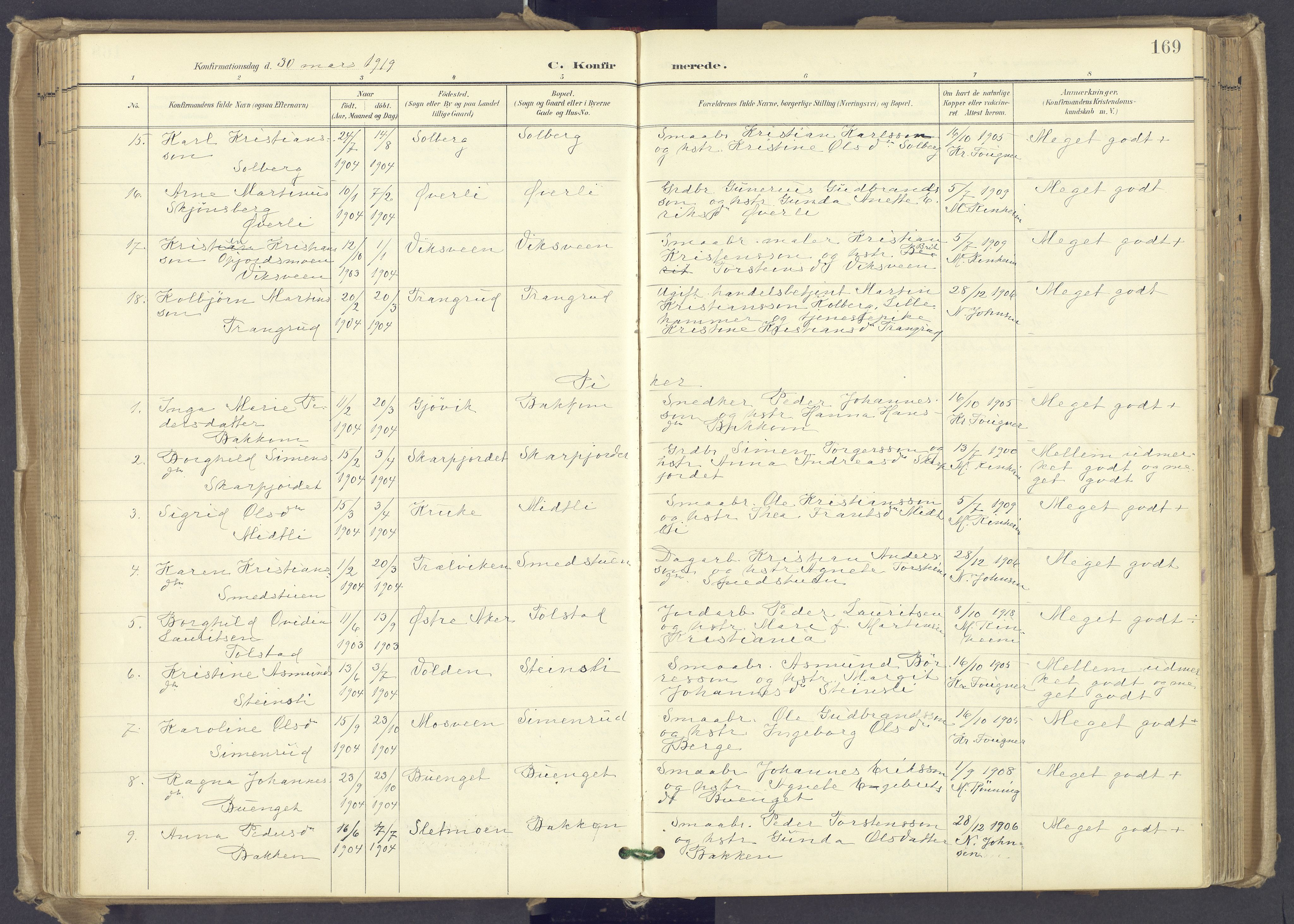 Øyer prestekontor, SAH/PREST-084/H/Ha/Haa/L0012: Parish register (official) no. 12, 1897-1920, p. 169