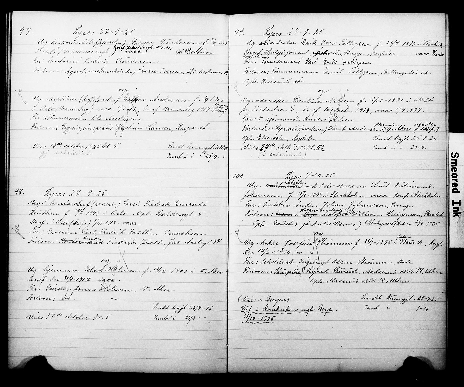 Vestre Aker prestekontor Kirkebøker, AV/SAO-A-10025/H/Ha/L0005: Banns register no. 5, 1922-1929
