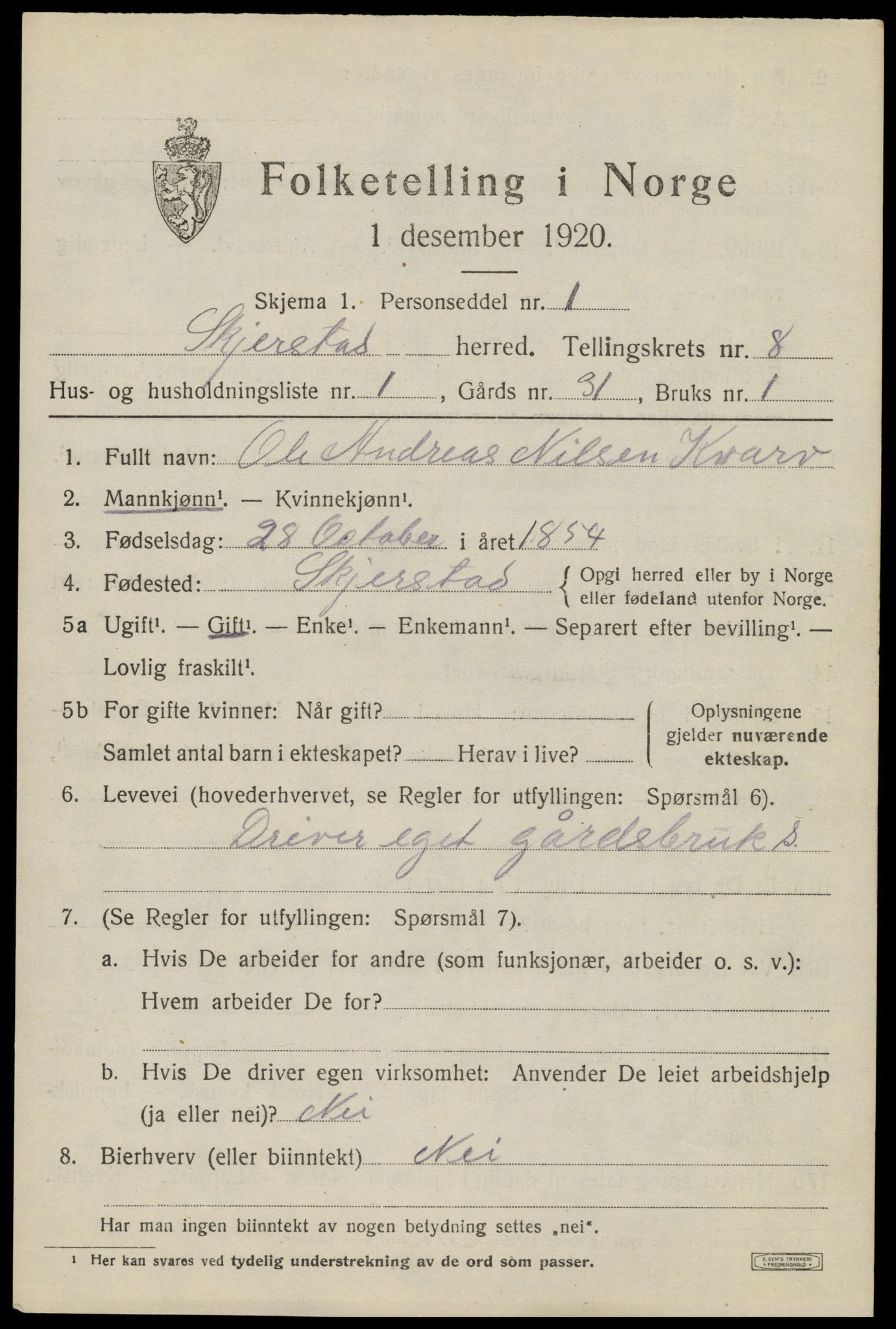 SAT, 1920 census for Skjerstad, 1920, p. 2741