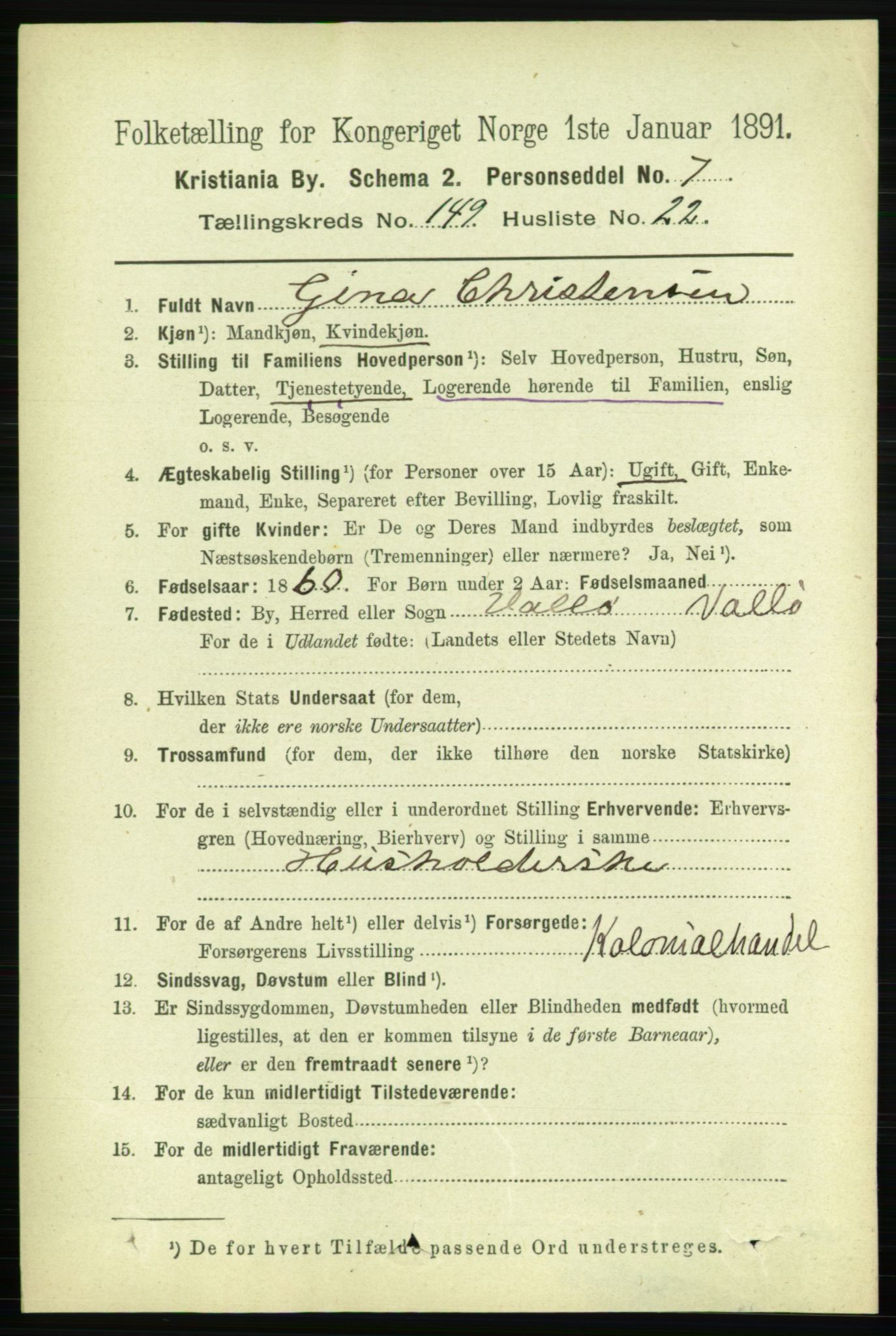 RA, 1891 census for 0301 Kristiania, 1891, p. 83607