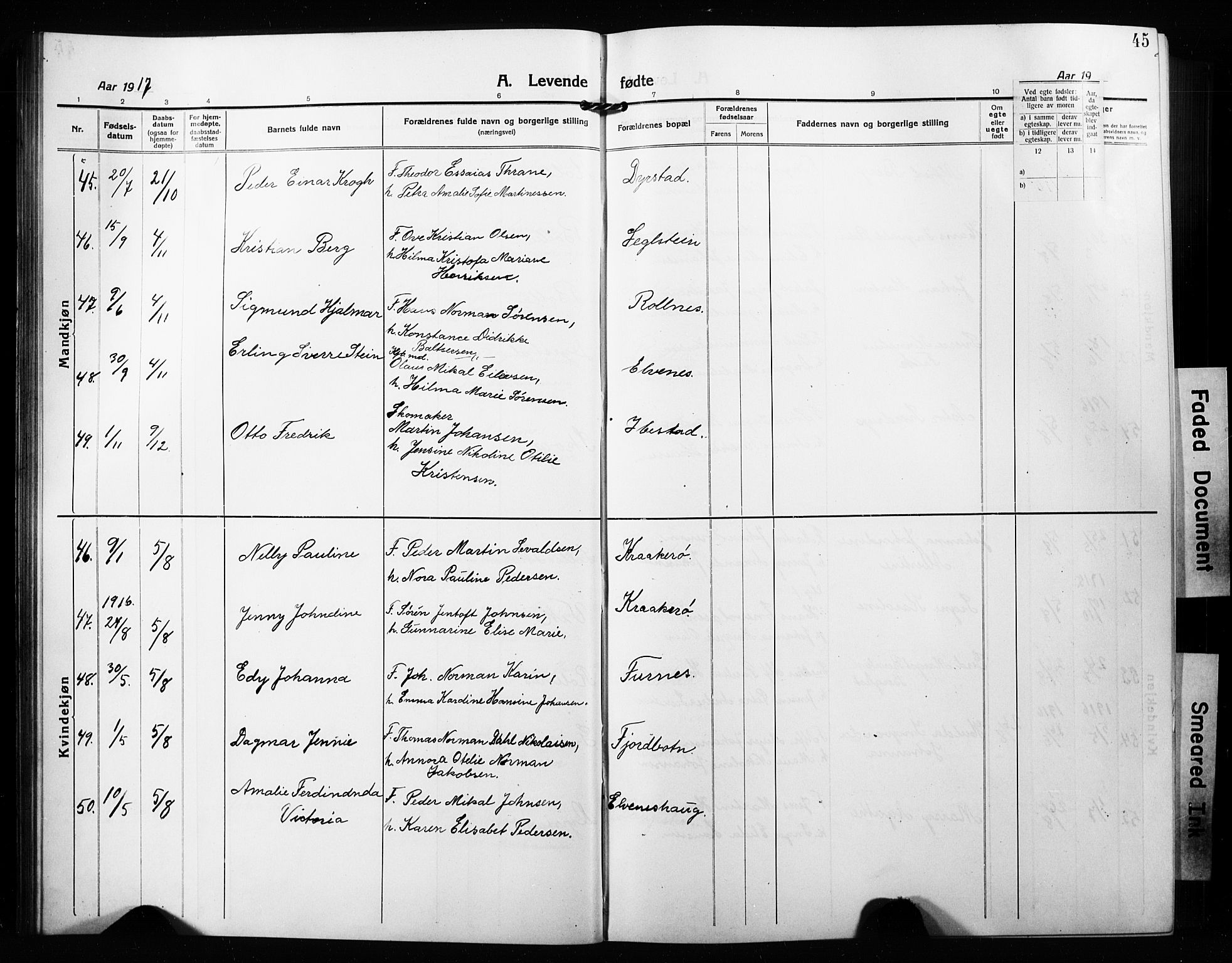 Ibestad sokneprestembete, SATØ/S-0077/H/Ha/Hab/L0010klokker: Parish register (copy) no. 10, 1915-1929, p. 45