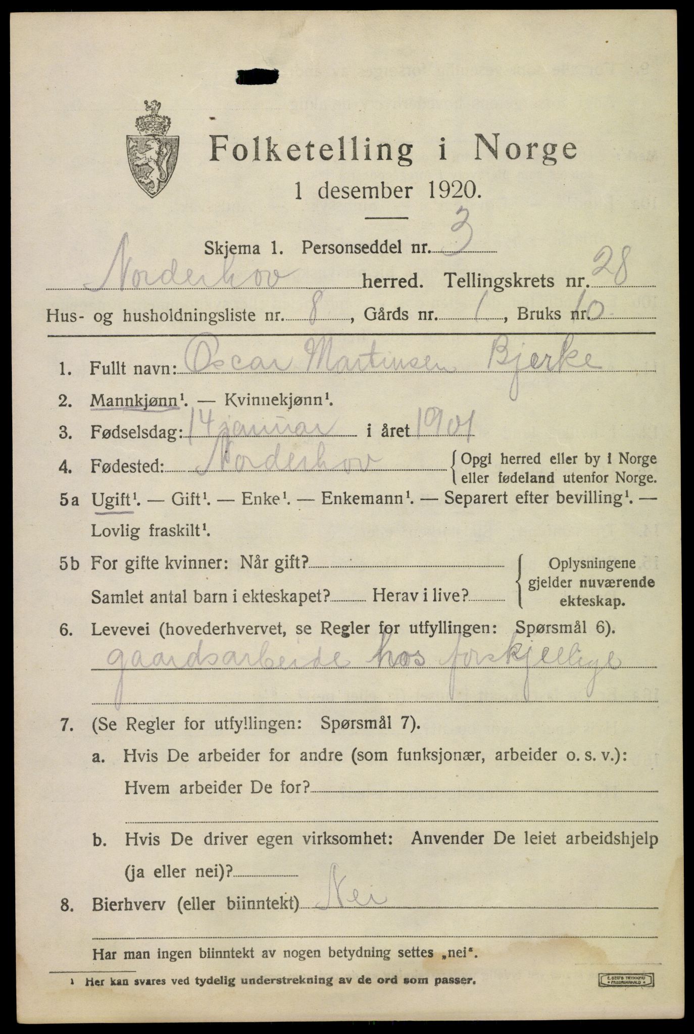 SAKO, 1920 census for Norderhov, 1920, p. 24920