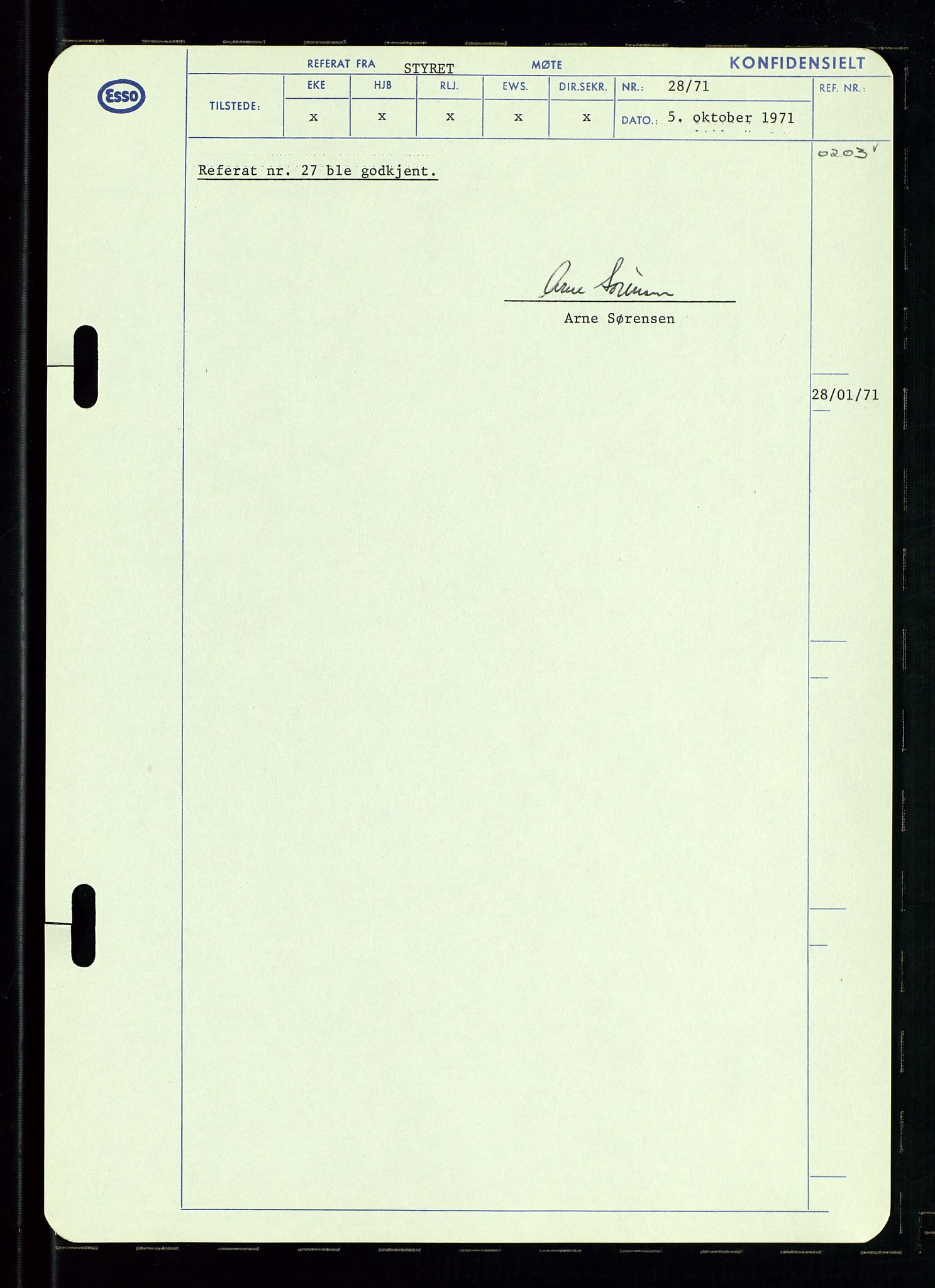 Pa 0982 - Esso Norge A/S, AV/SAST-A-100448/A/Aa/L0003/0002: Den administrerende direksjon Board minutes (styrereferater) og Bedriftforsamlingsprotokoll / Den administrerende direksjon Board minutes (styrereferater), 1970-1974, p. 137