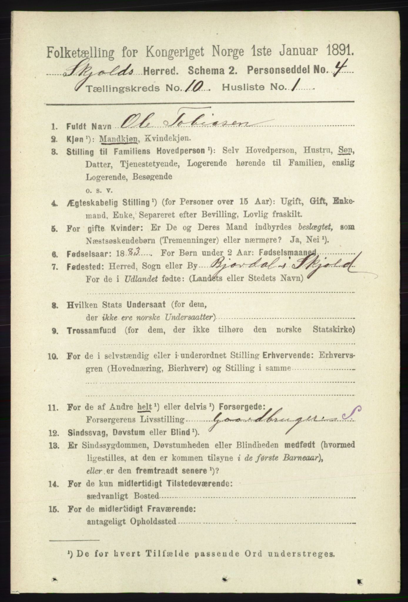 RA, 1891 census for 1154 Skjold, 1891, p. 2002