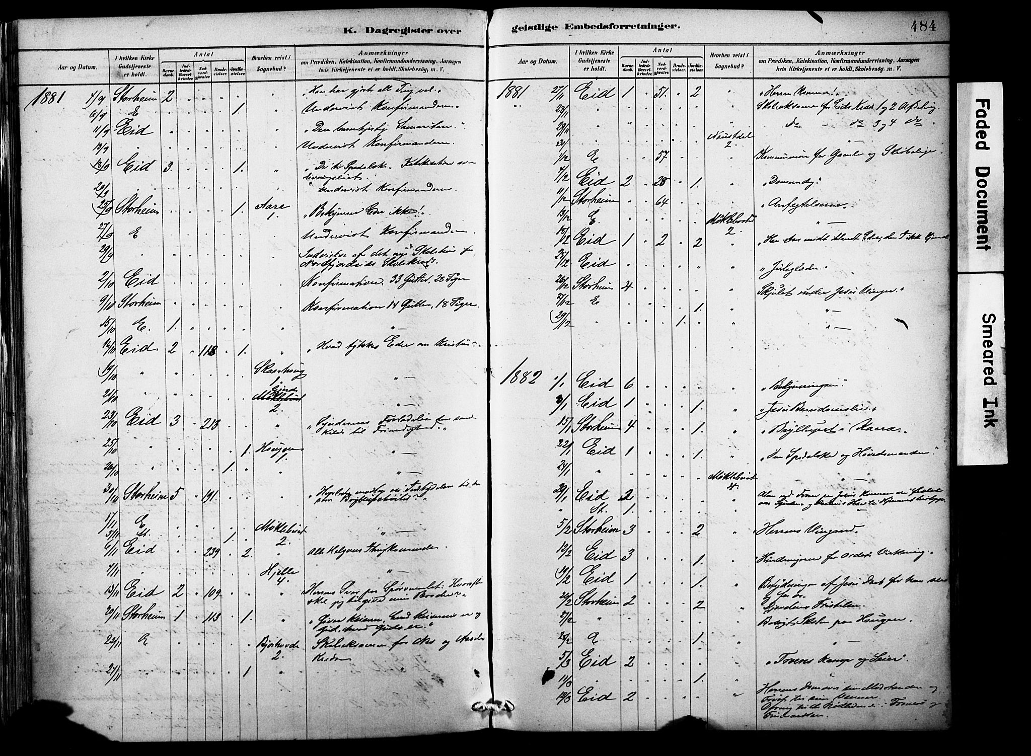 Eid sokneprestembete, AV/SAB-A-82301/H/Haa/Haab/L0001: Parish register (official) no. B 1, 1879-1906, p. 484