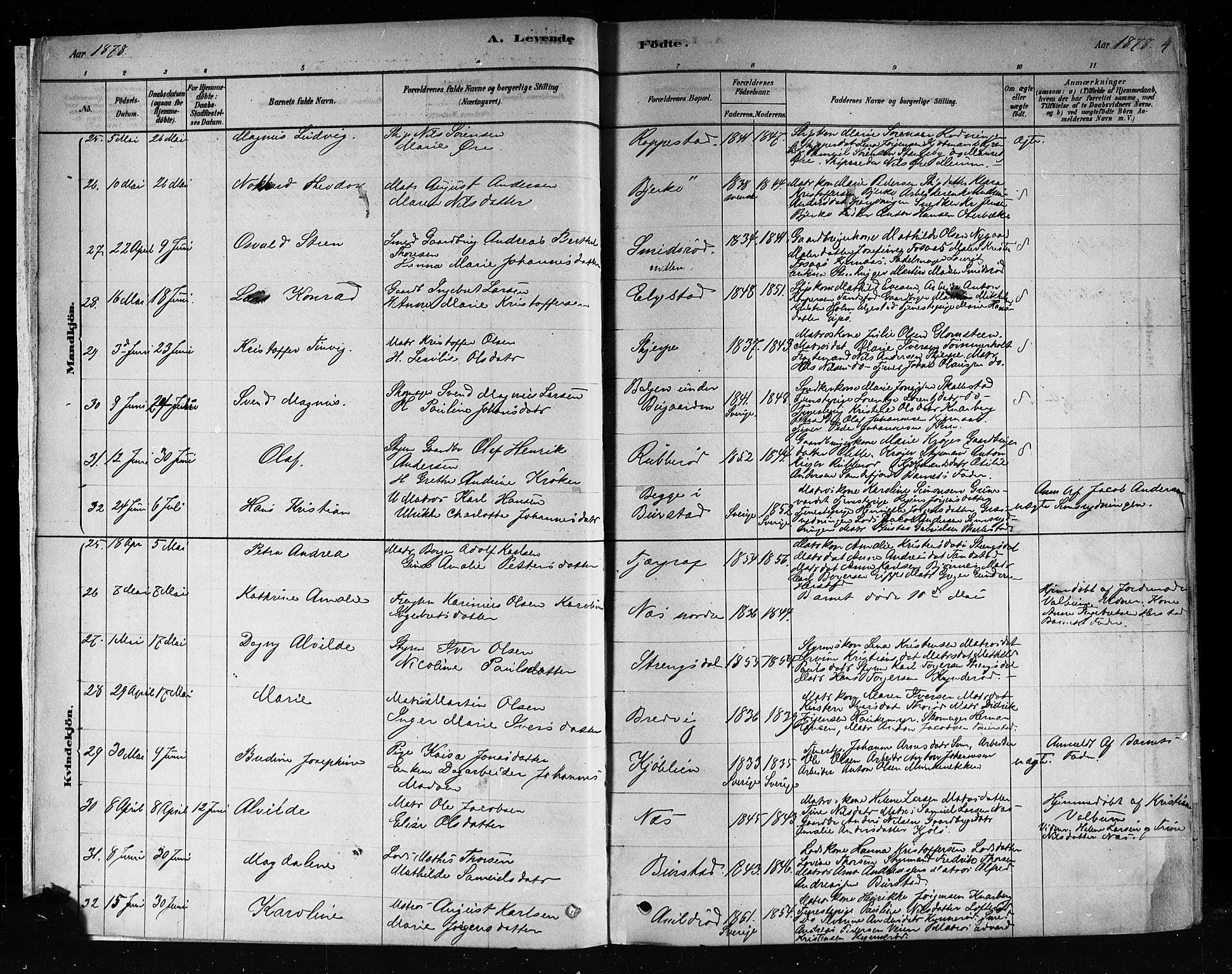 Nøtterøy kirkebøker, SAKO/A-354/F/Fa/L0008: Parish register (official) no. I 8, 1878-1893, p. 4