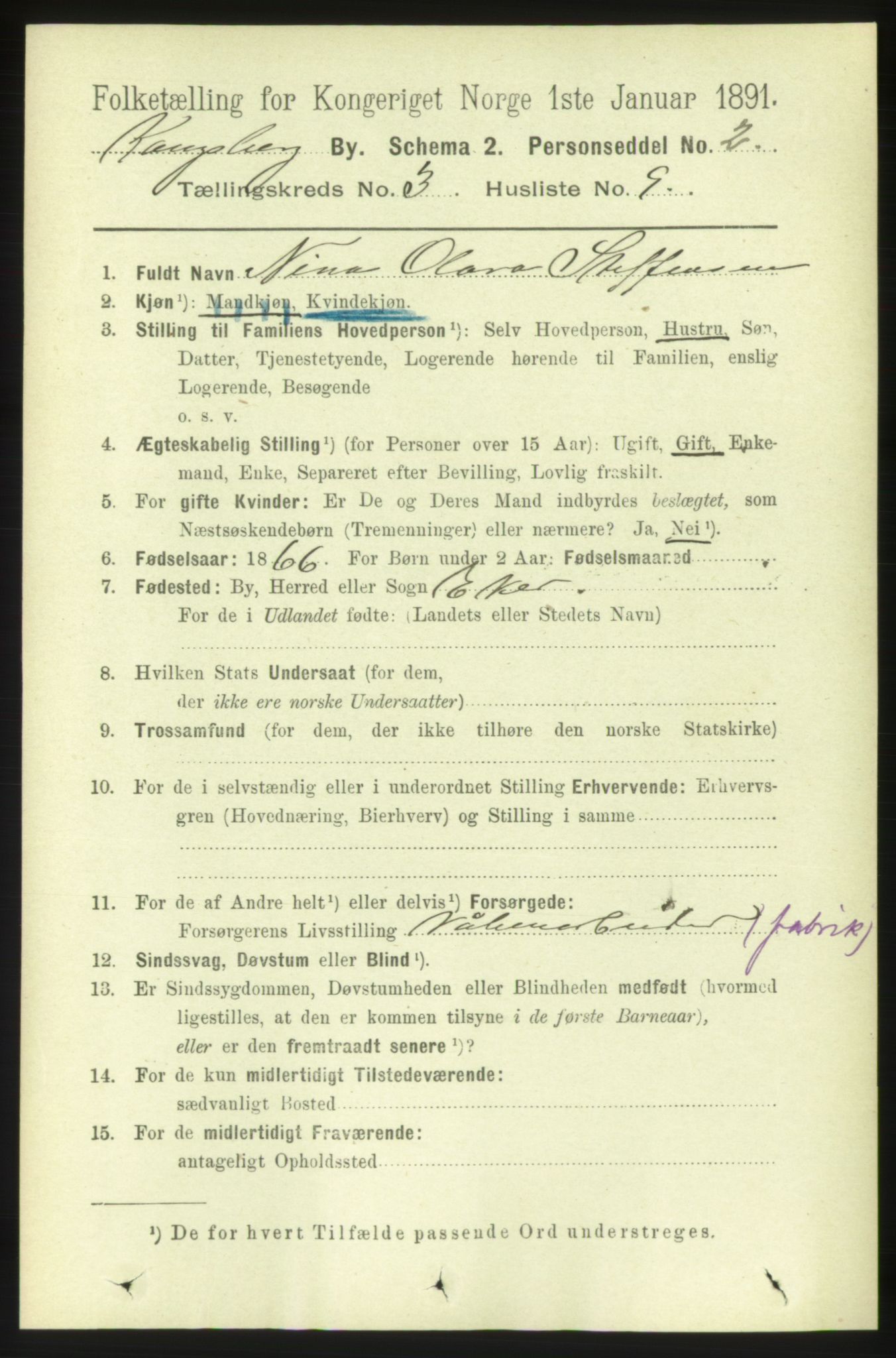 RA, 1891 census for 0604 Kongsberg, 1891, p. 2846