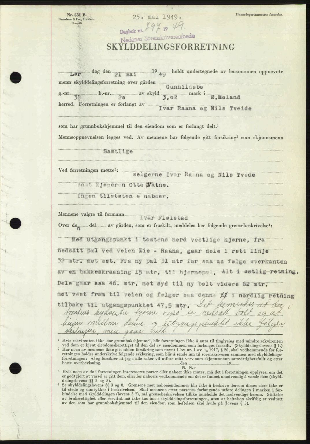 Nedenes sorenskriveri, SAK/1221-0006/G/Gb/Gba/L0060: Mortgage book no. A12, 1948-1949, Diary no: : 797/1949