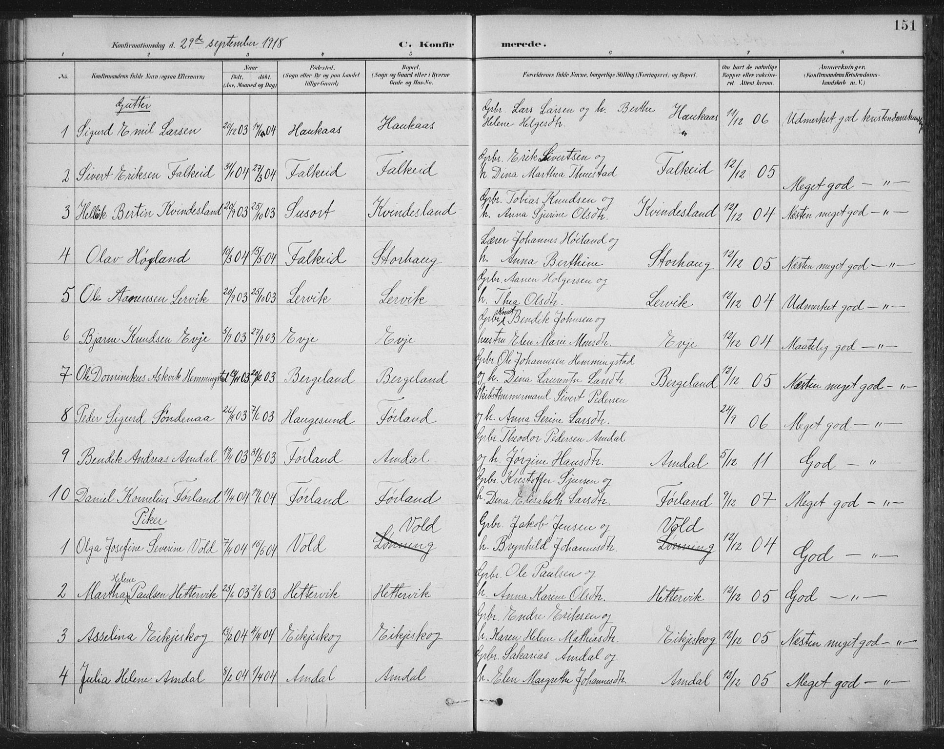 Tysvær sokneprestkontor, SAST/A -101864/H/Ha/Haa/L0008: Parish register (official) no. A 8, 1897-1918, p. 151