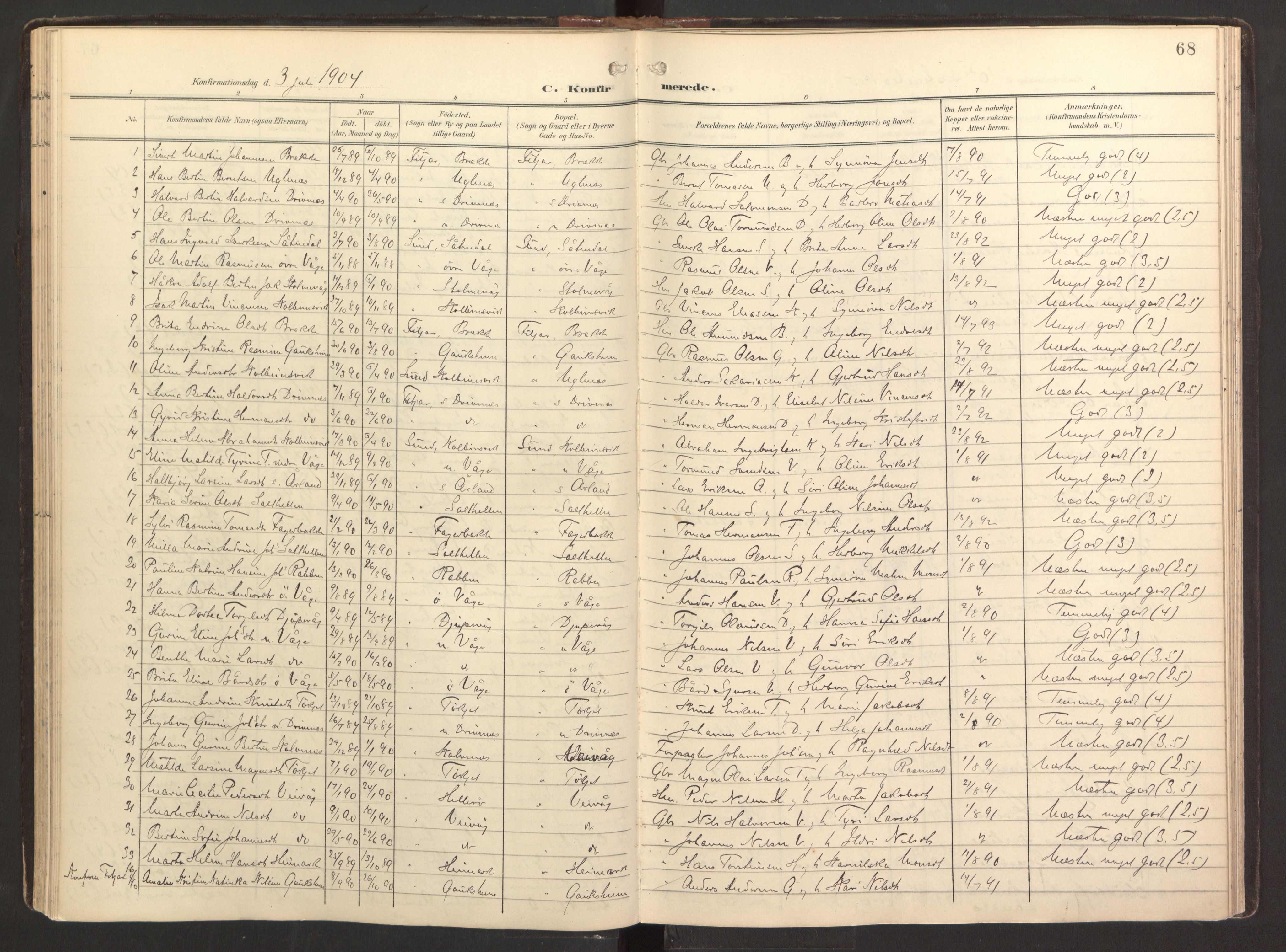 Fitjar sokneprestembete, SAB/A-99926: Parish register (official) no. B 1, 1900-1926, p. 68