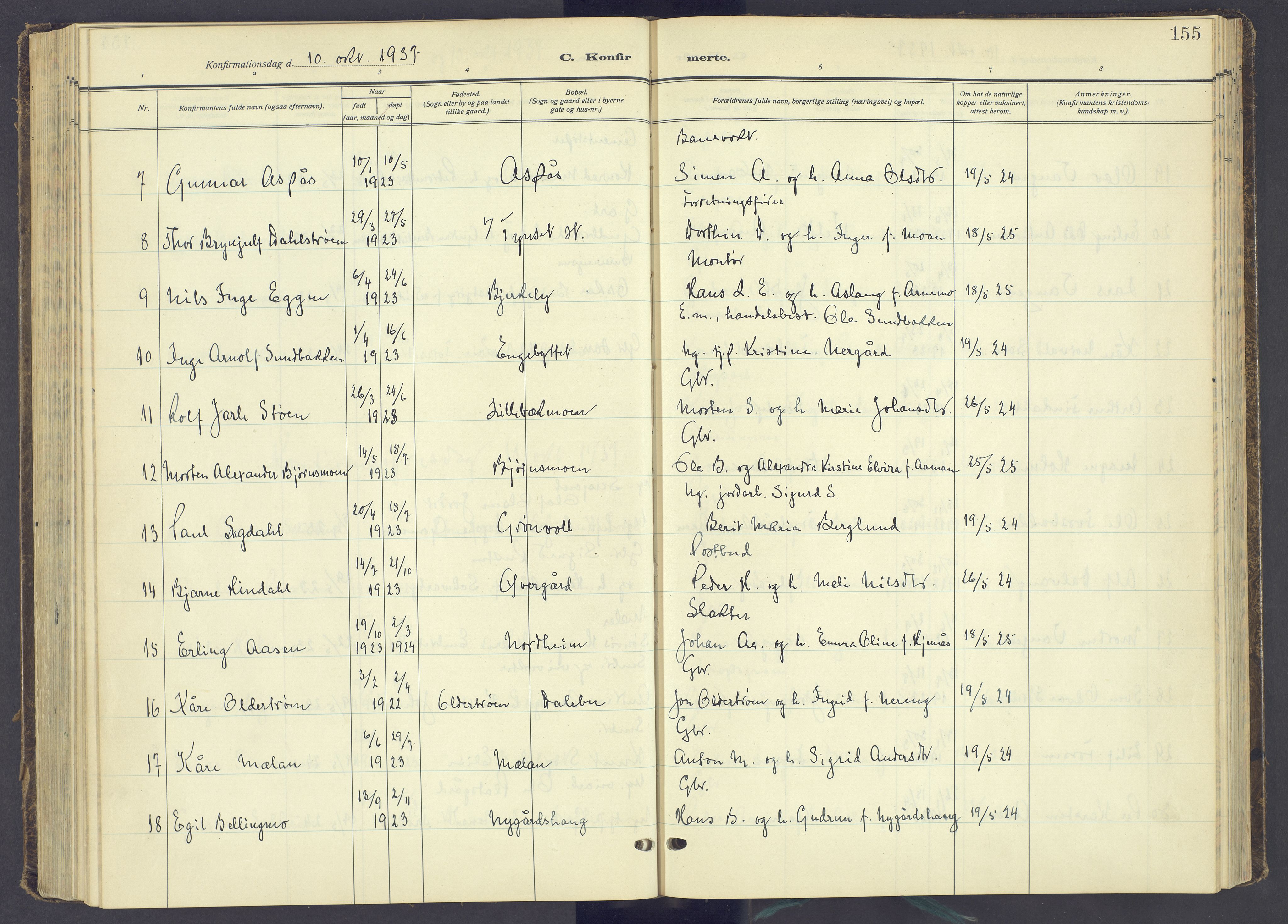 Tynset prestekontor, AV/SAH-PREST-058/H/Ha/Haa/L0027: Parish register (official) no. 27, 1930-1944, p. 155