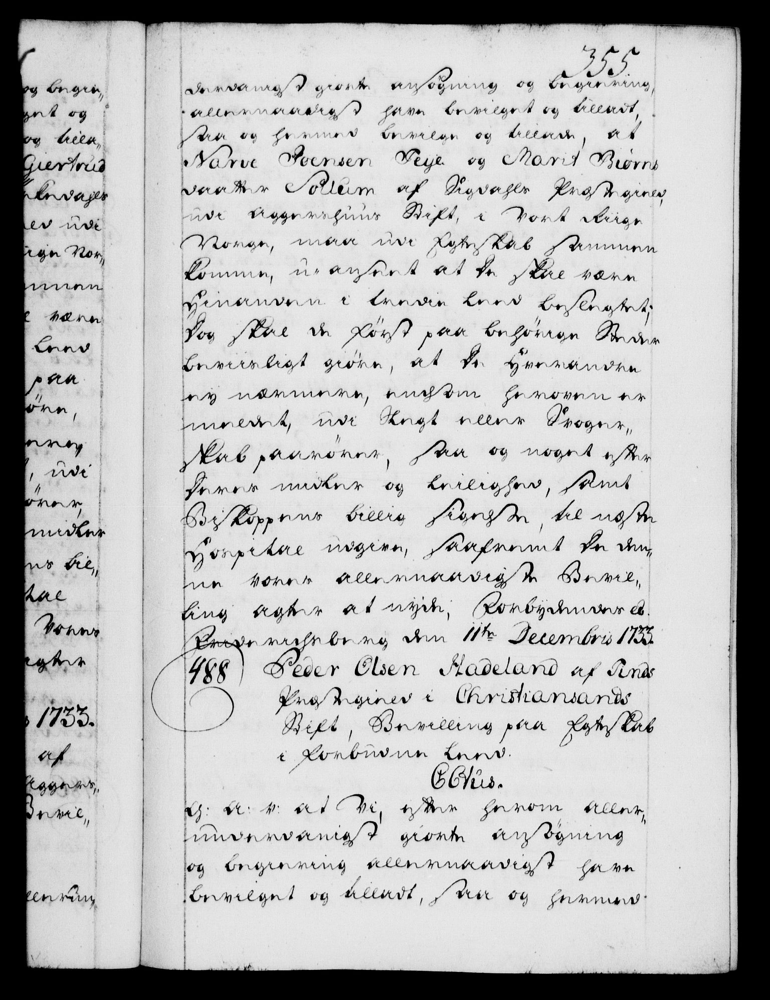 Danske Kanselli 1572-1799, AV/RA-EA-3023/F/Fc/Fca/Fcaa/L0028: Norske registre, 1733-1734, p. 355a