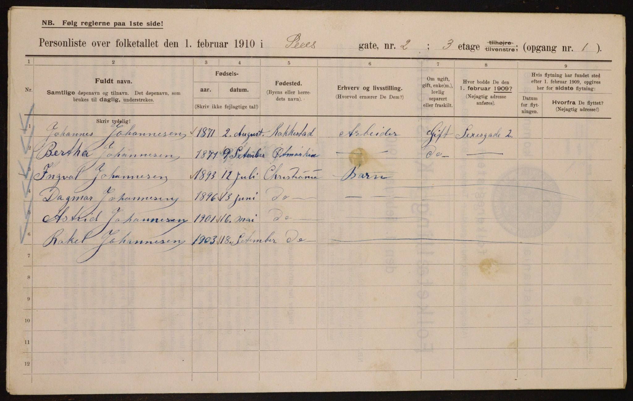 OBA, Municipal Census 1910 for Kristiania, 1910, p. 90392