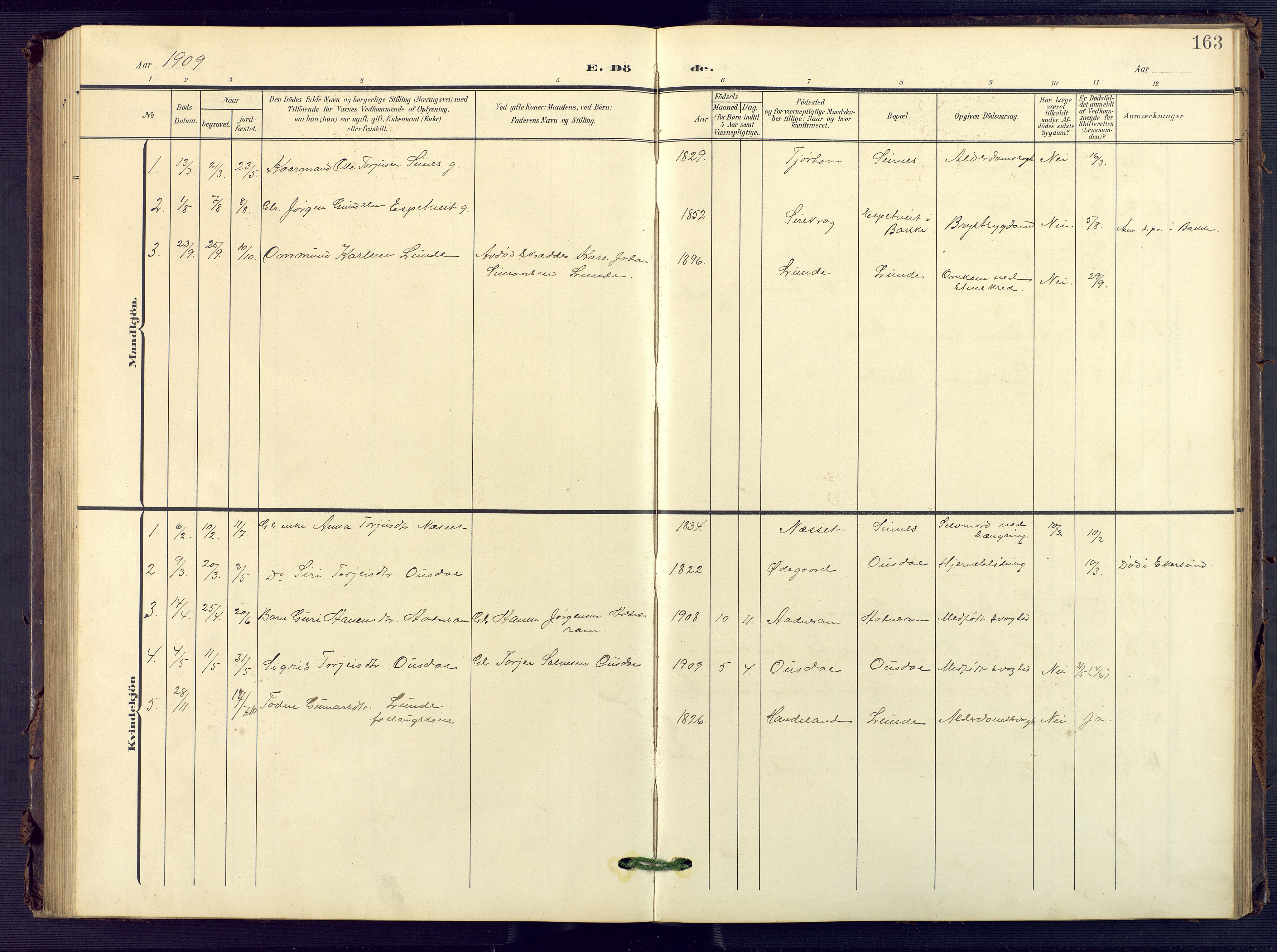 Sirdal sokneprestkontor, SAK/1111-0036/F/Fb/Fba/L0002: Parish register (copy) no. B 2, 1905-1958, p. 163