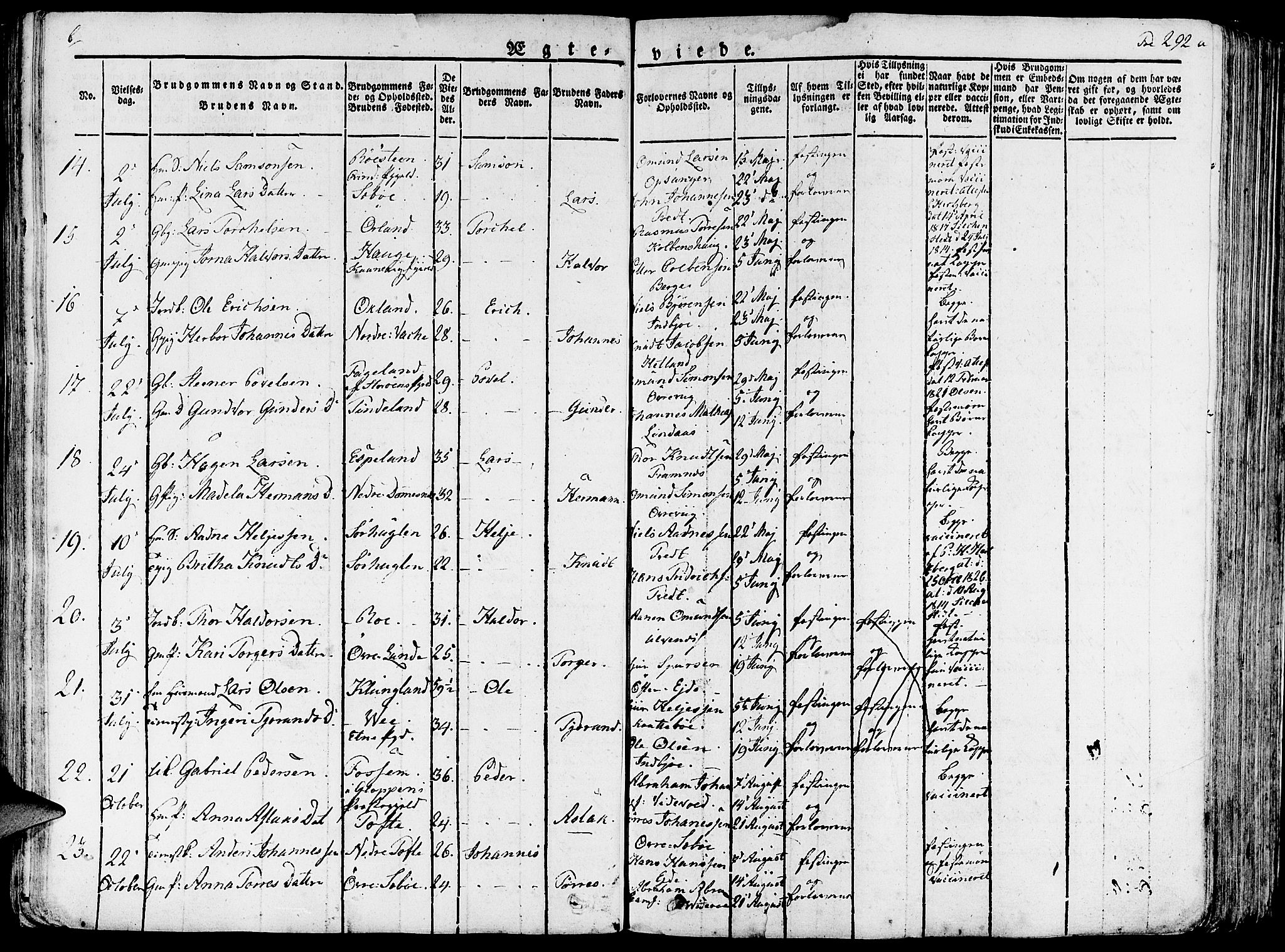 Fjelberg sokneprestembete, AV/SAB-A-75201/H/Haa: Parish register (official) no. A 5, 1822-1834, p. 292